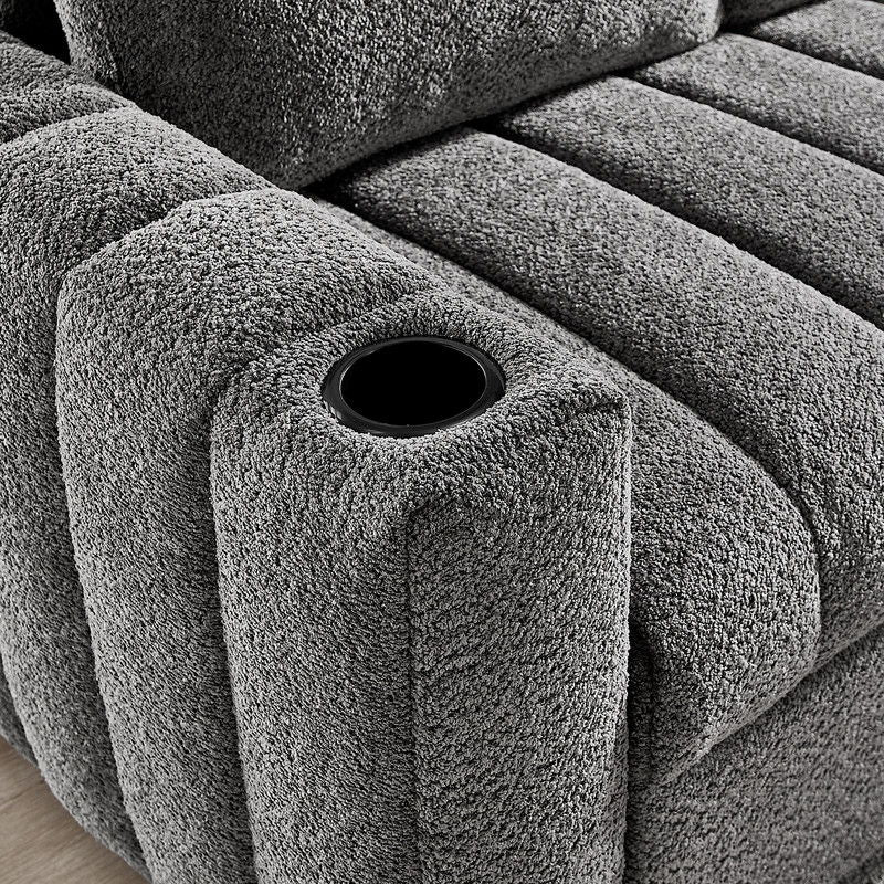 Seraphina 101"W Gray Chenille Fabric Reversible Sleeper Sectional Sofa with Storage Chaise, Cupholders, USB Charging Port, and Throw Pillows