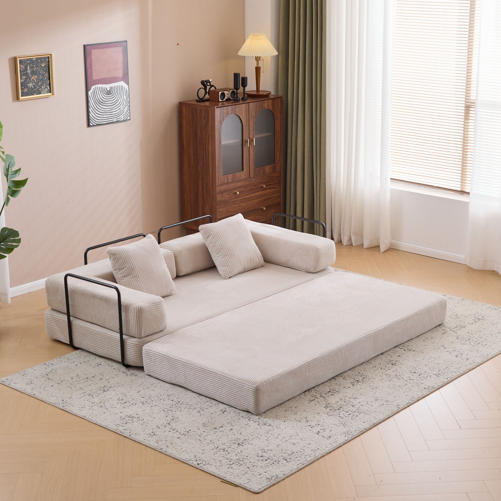 Floor Couch, Convertible Floor Sofa Bed With Pillow Back Support Armrest