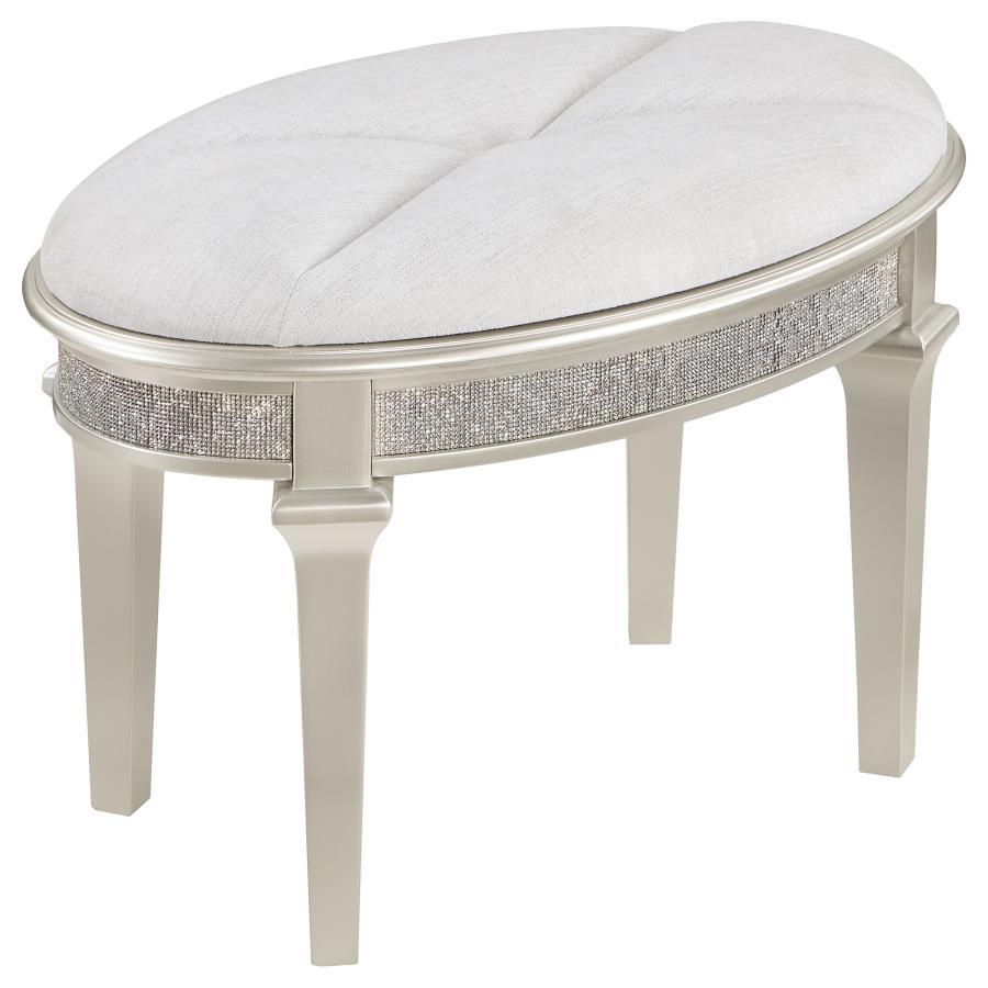 Coaster Fine Furniture Evangeline - Upholstered Oval Vanity Stool Silver And Ivory - Silver Oak | Meri Furniture