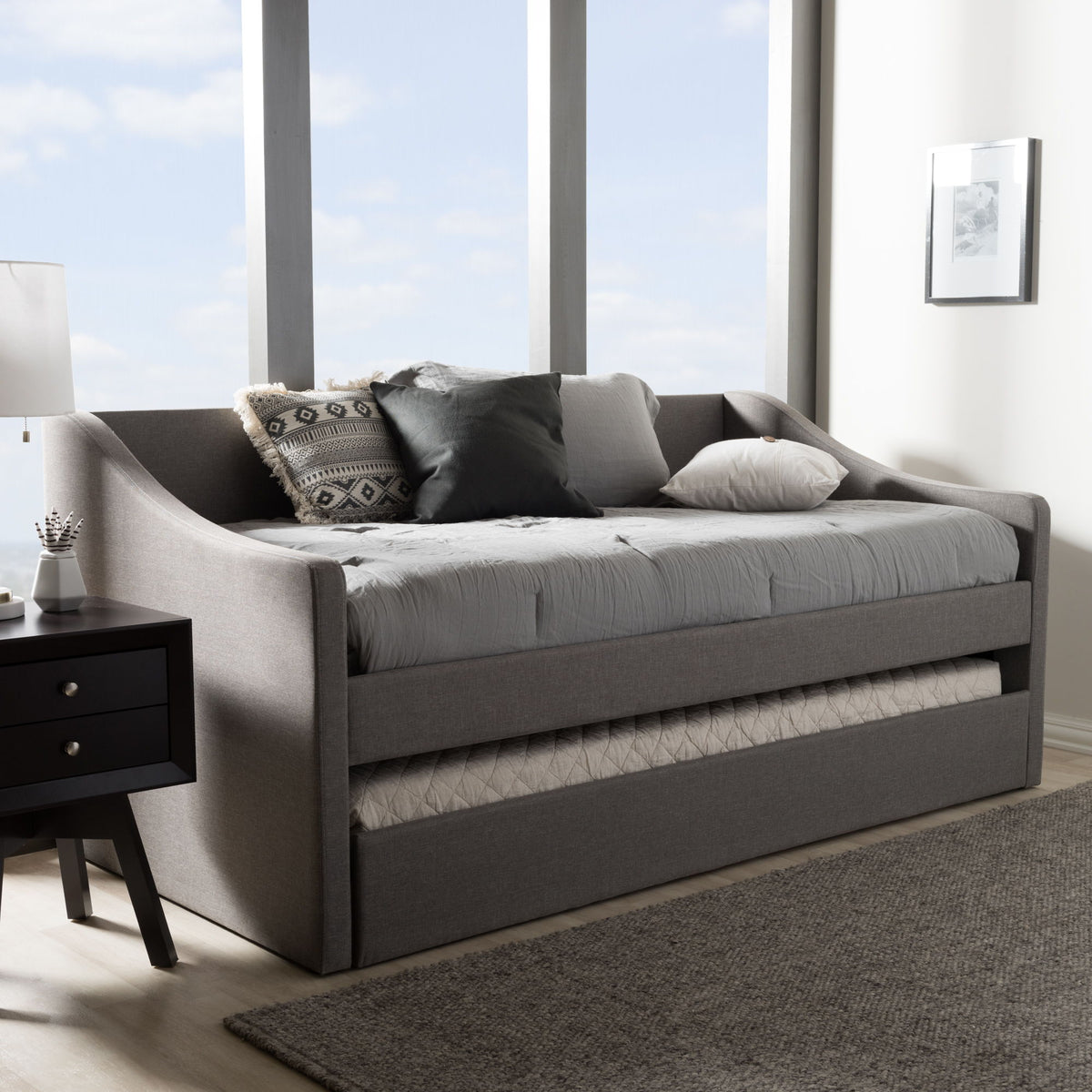 Barnstorm Modern and Contemporary Grey Fabric Upholstered Daybed with Guest Trundle Bed