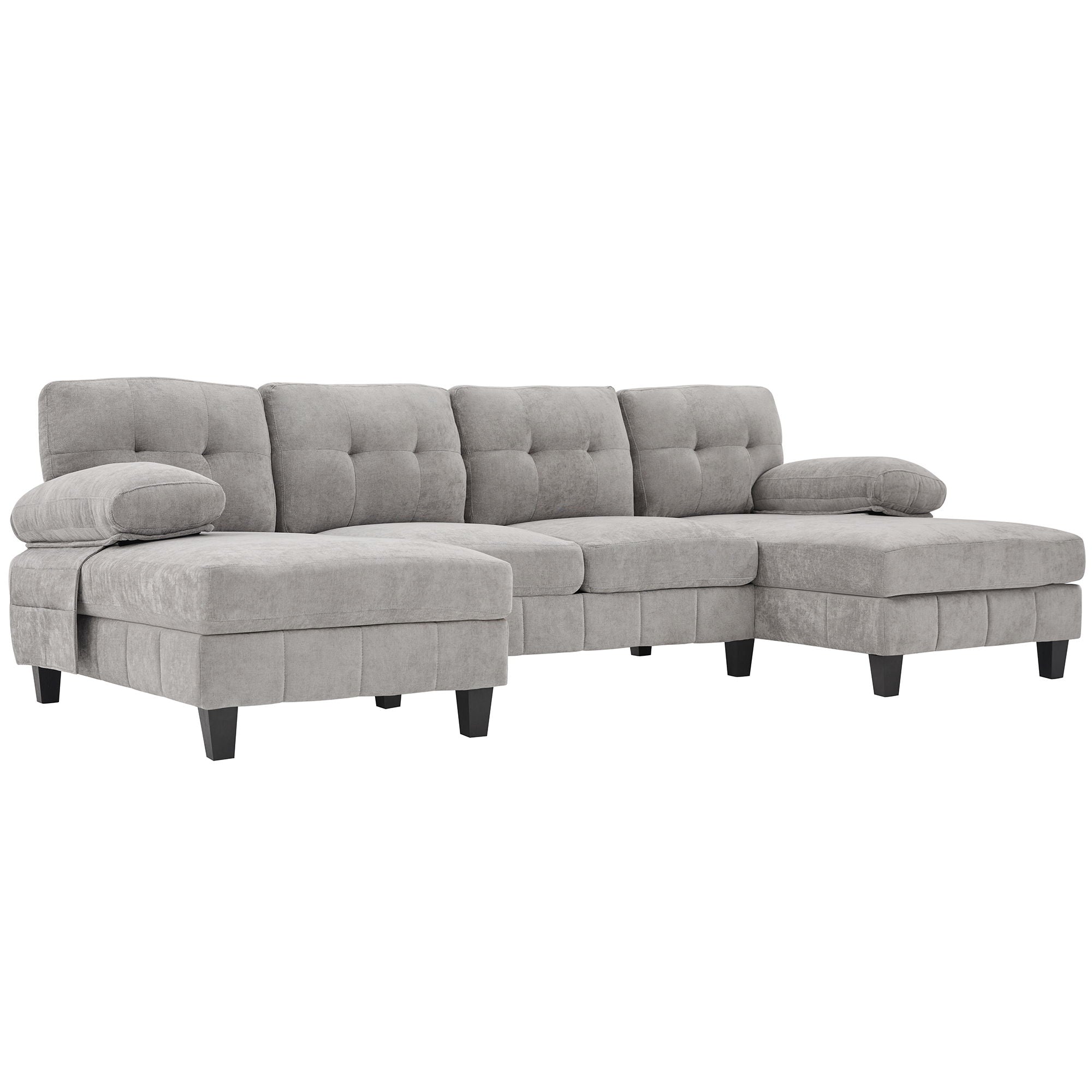 U-Shaped Sectional Sofa 103.5" Black Chenille Fabric Couch With Dual Chaise Lounges, Storage Pockets, Armrest Pillows