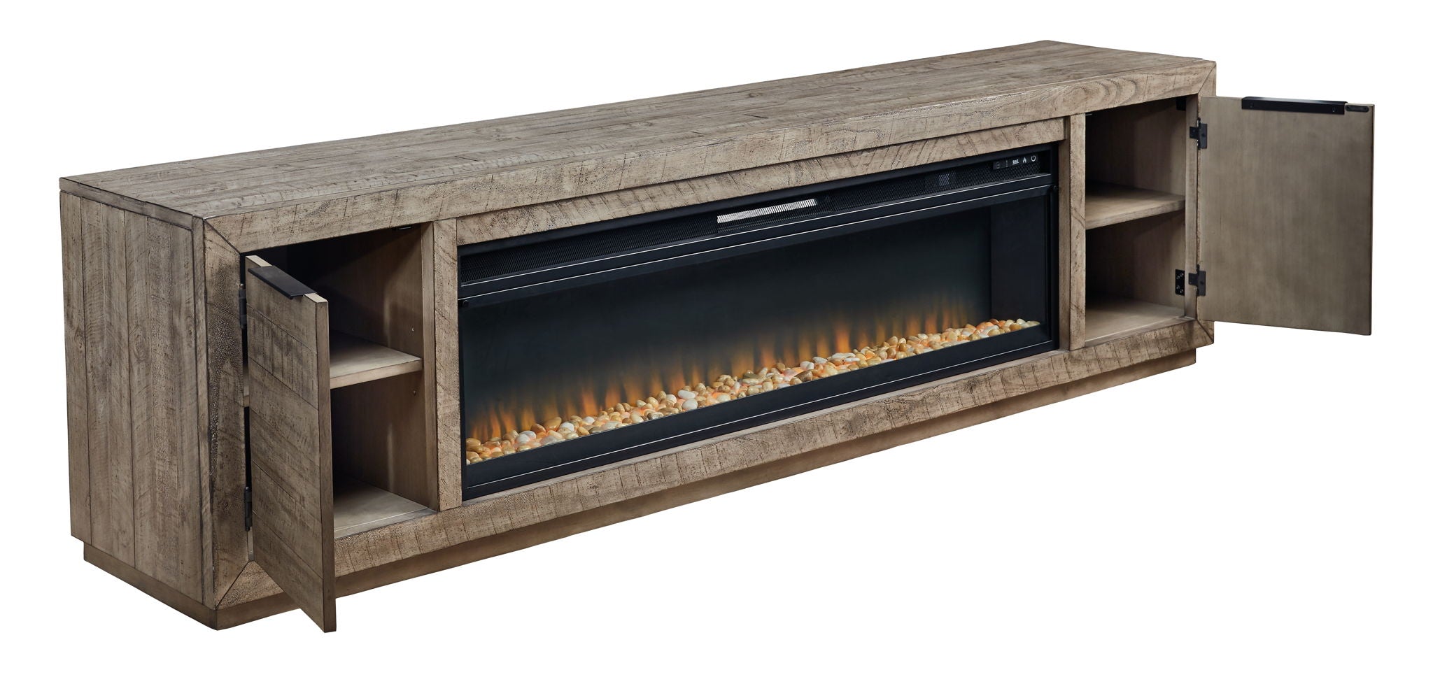 Krystanza - TV Stand with Wide Fireplace Insert - Weathered Gray