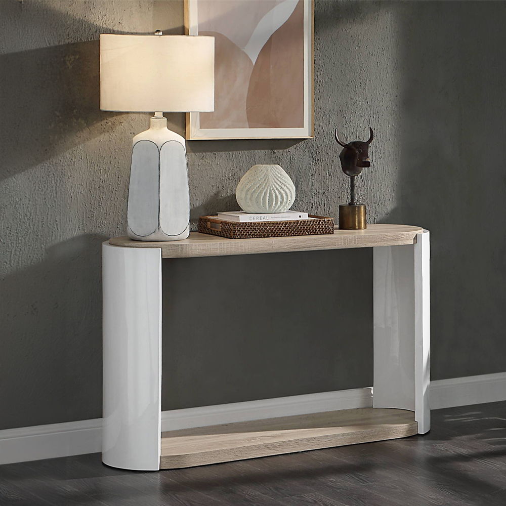 ACME Zoma - Sofa Table - Oak & White High | Meri Furniture