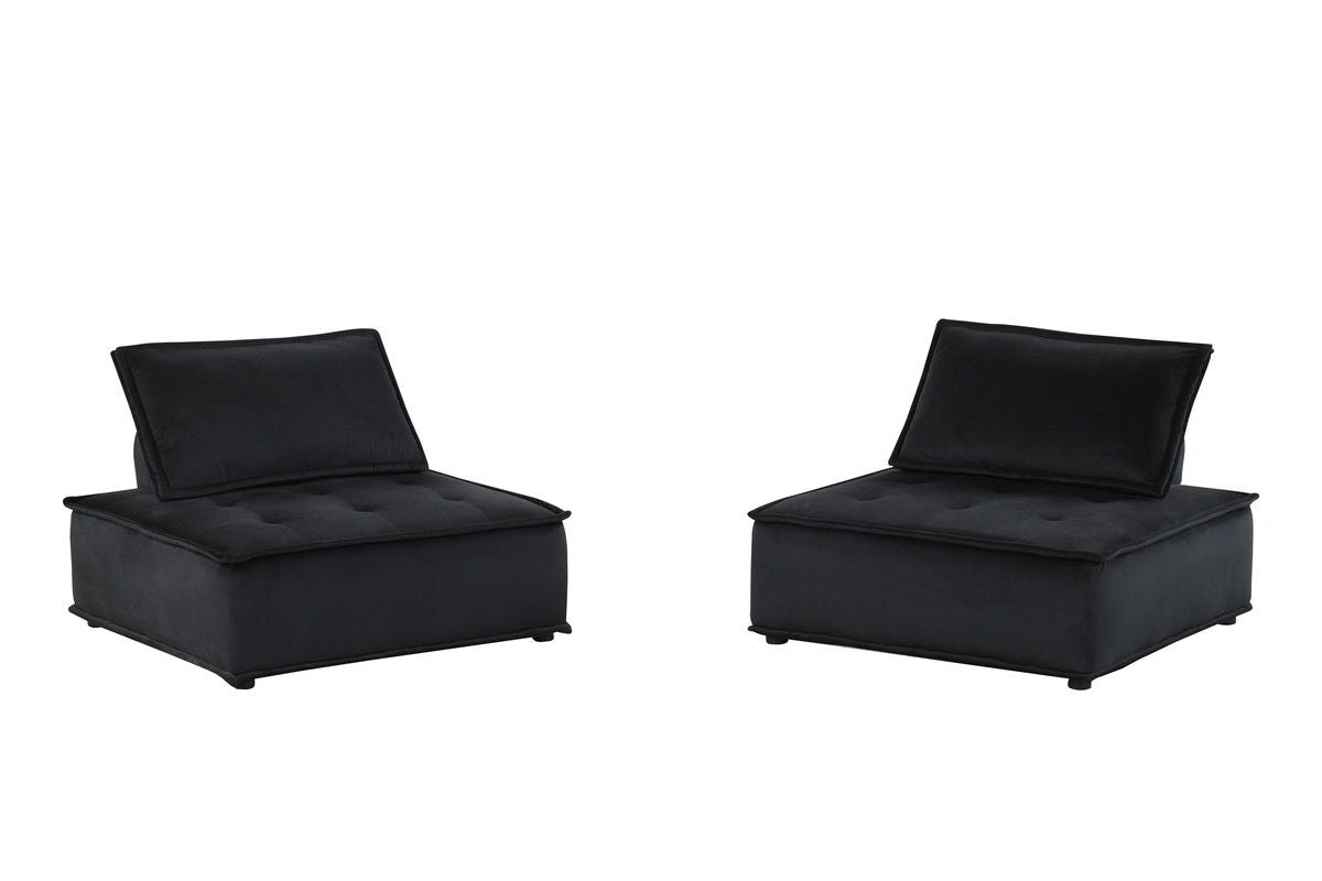 Anna 40"W Black Velvet Set of 2 Armless Lounge Chair