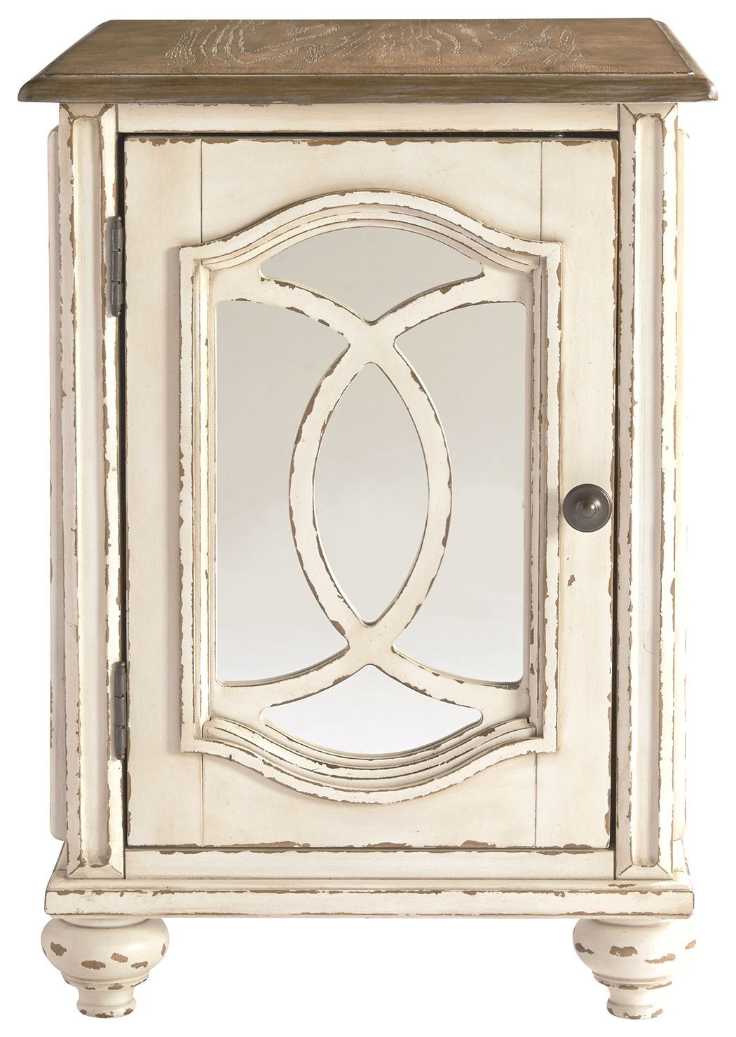 Ashley Furniture Realyn - White / Brown - Chair Side End Table - Insert Mirror | Meri Furniture