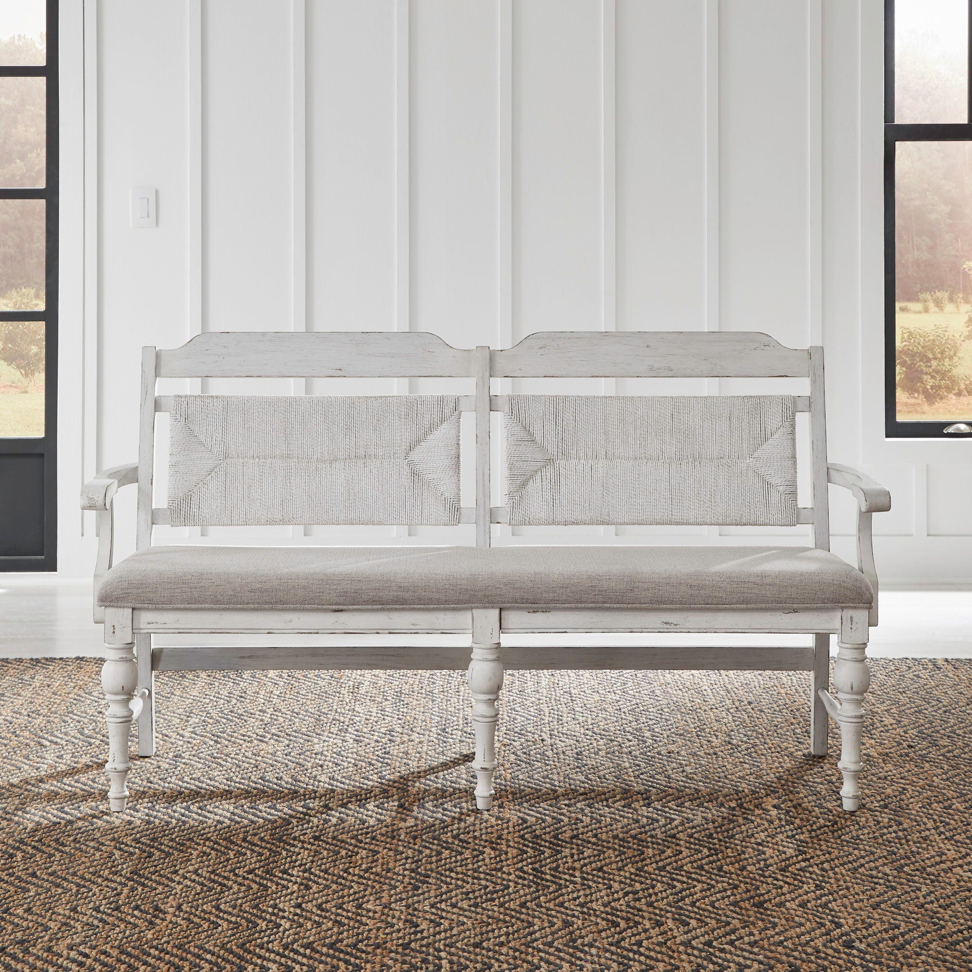 Liberty Furniture River Place - Panel Back Bench (RTA) - White | Meri Furniture