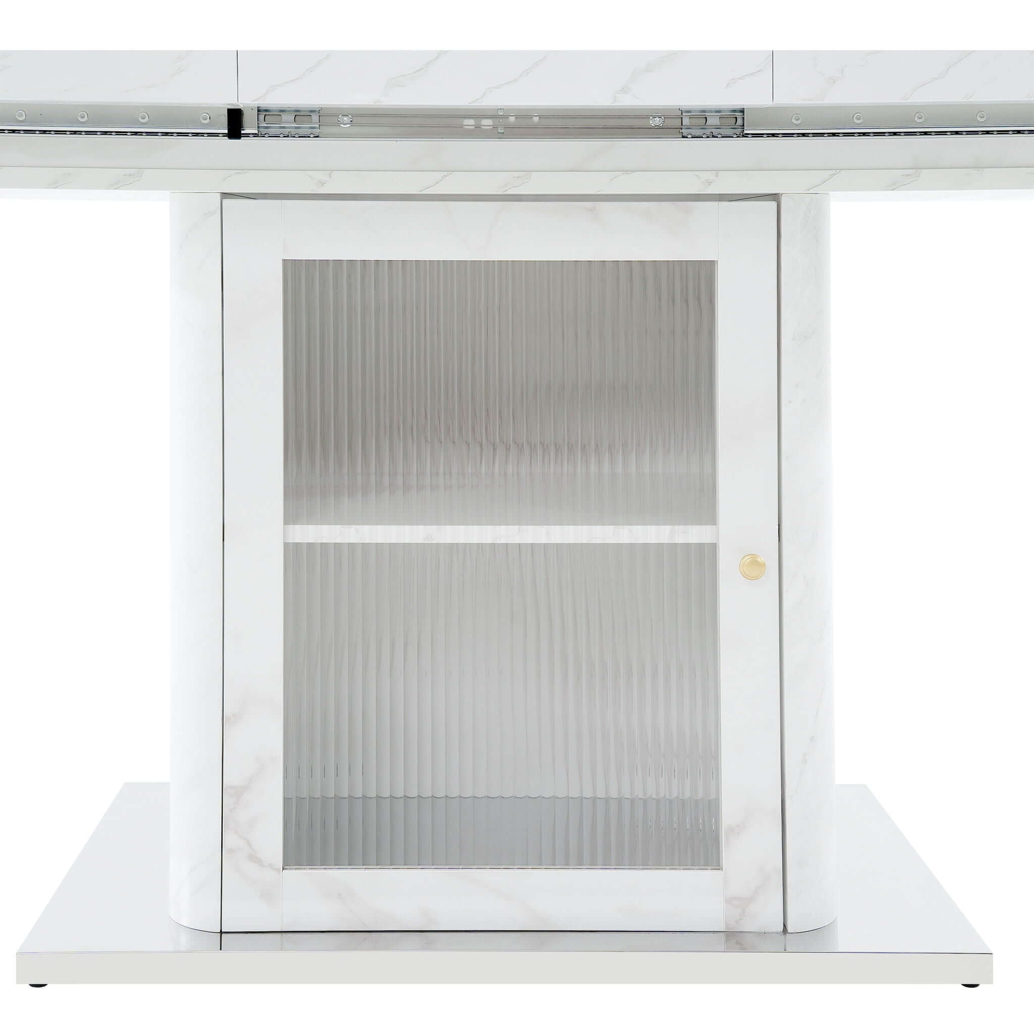 Modern Rectangle Dining Table With Stretchable Top, Storage Cabinet