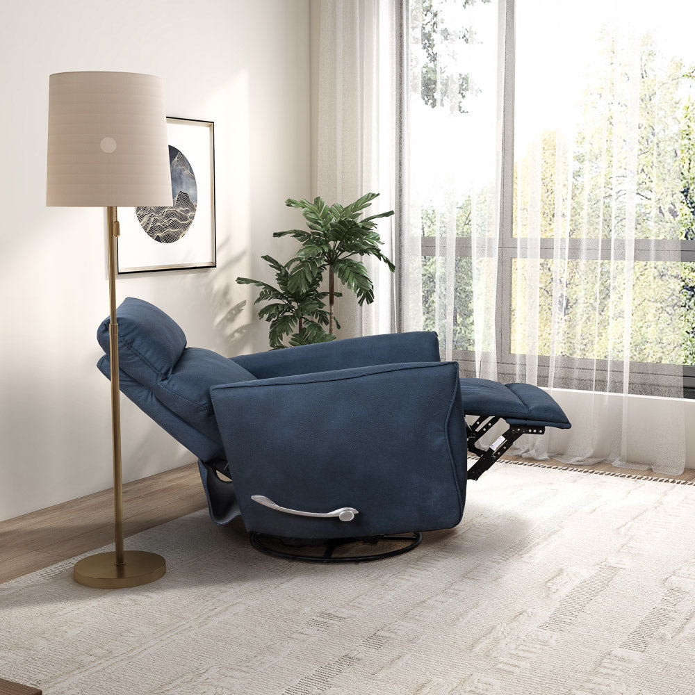 Carson - Swivel Glider Suede Recliner Chair - Midnight Blue