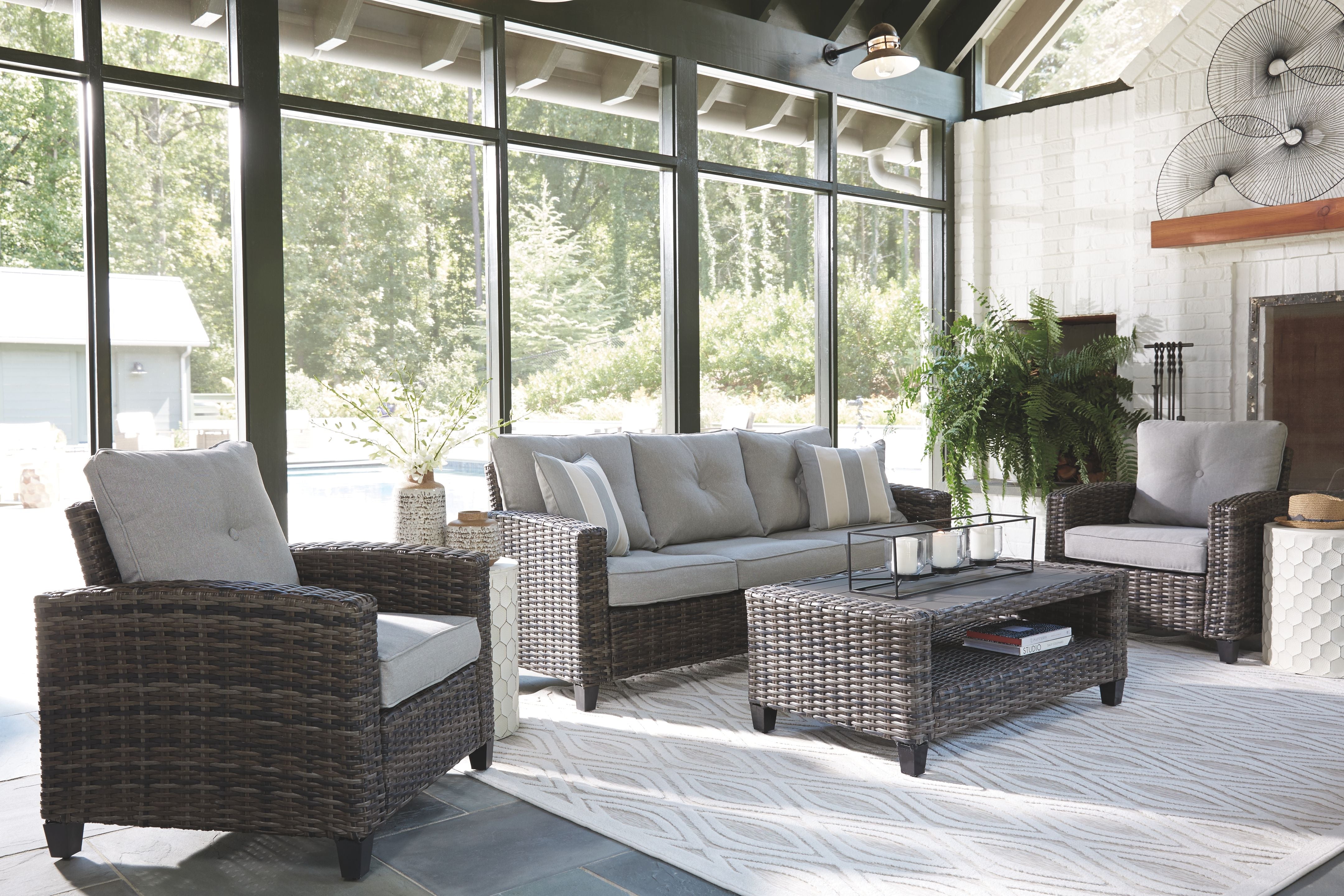 Ashley Furniture Cloverbrooke - Gray - Sofa, Chairs, Table Set (Set of 4) | Meri Furniture