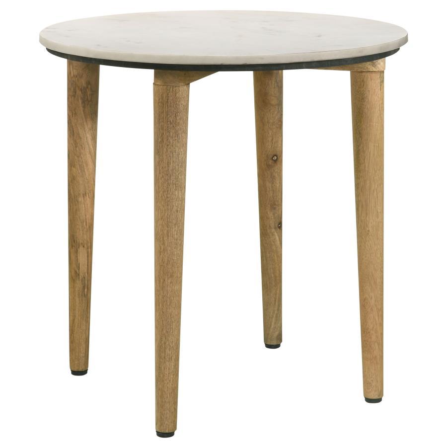 Coaster Fine Furniture Aldis - Round Marble Top Side End Table - White And Natural | Meri Furniture