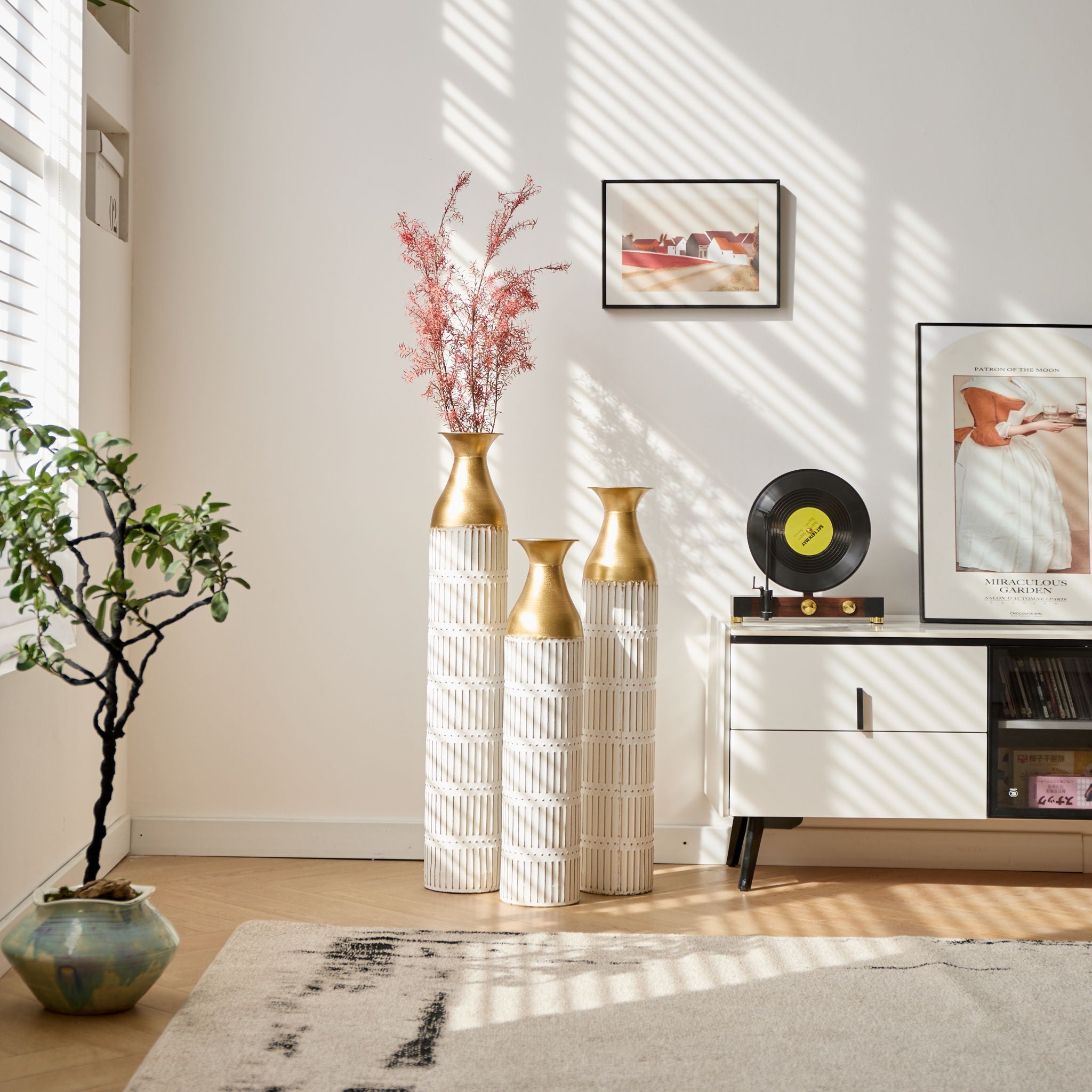 Floor Metal Vases Decorated White Metal Vases (Set of 3) Gorgeous Home Decoration Large Glazed Metal Vases - White