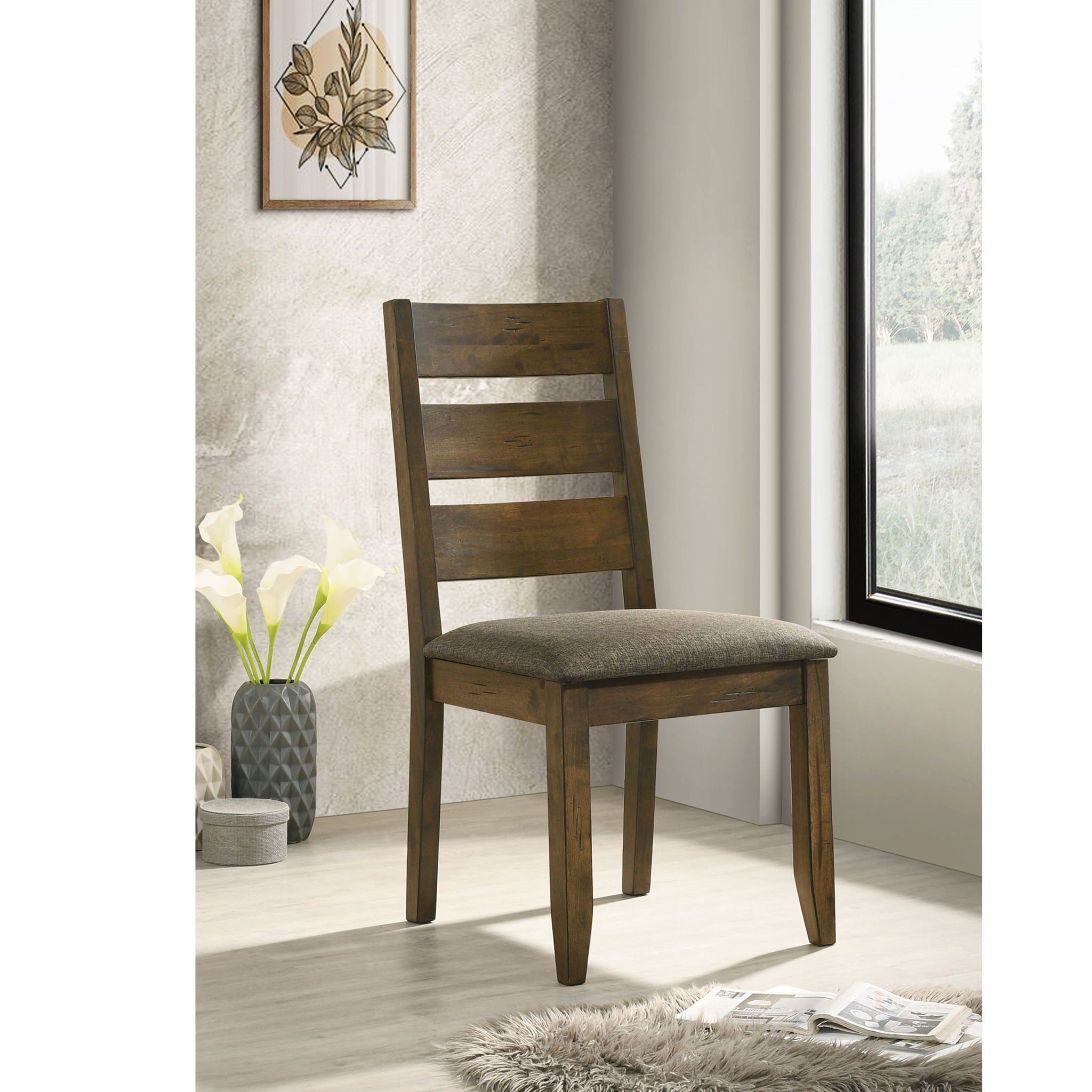 Dining Chair With Ladder Back Design (Set of 2) - Brown