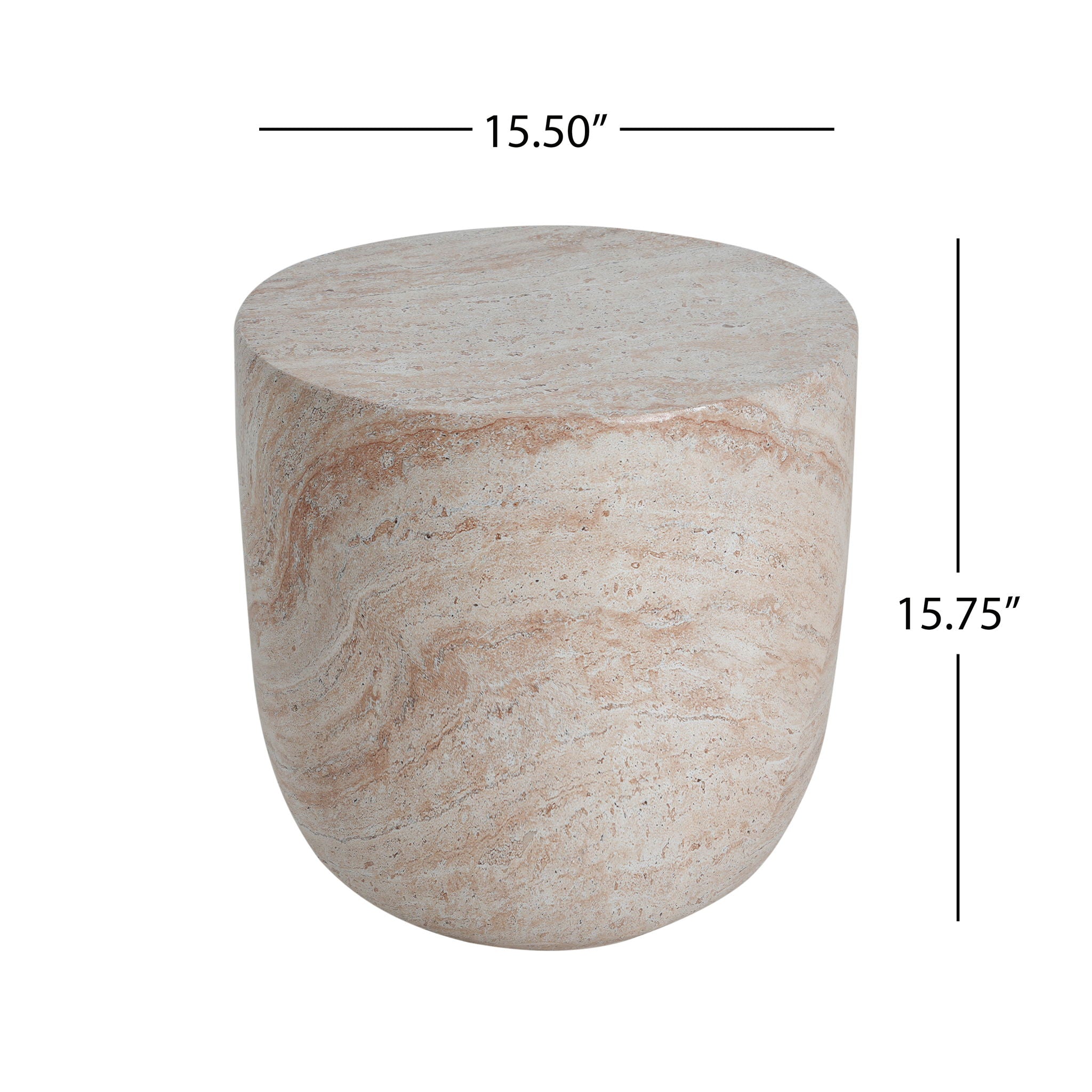 Outdoor / Indoor, Lightweight Concrete Side Table With Travertine - Beige