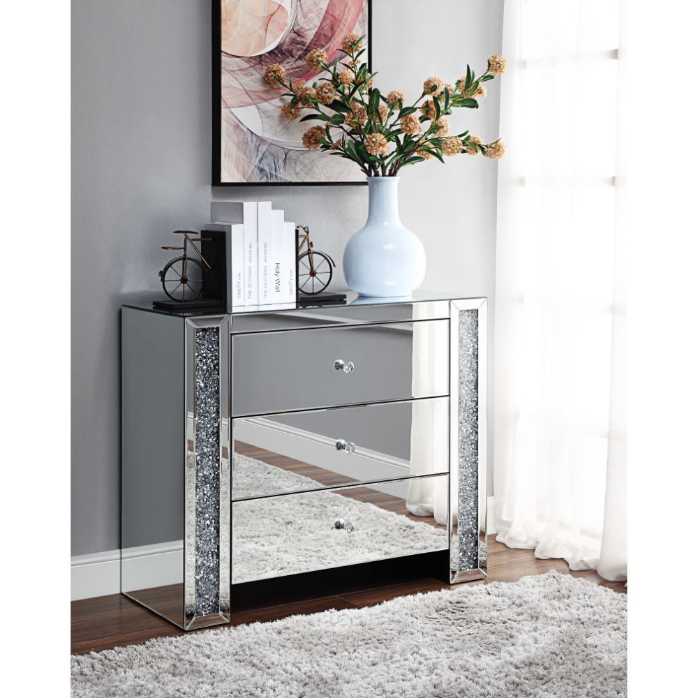 Noralie - 32" Console Cabinet - Mirrored & Faux Diamonds