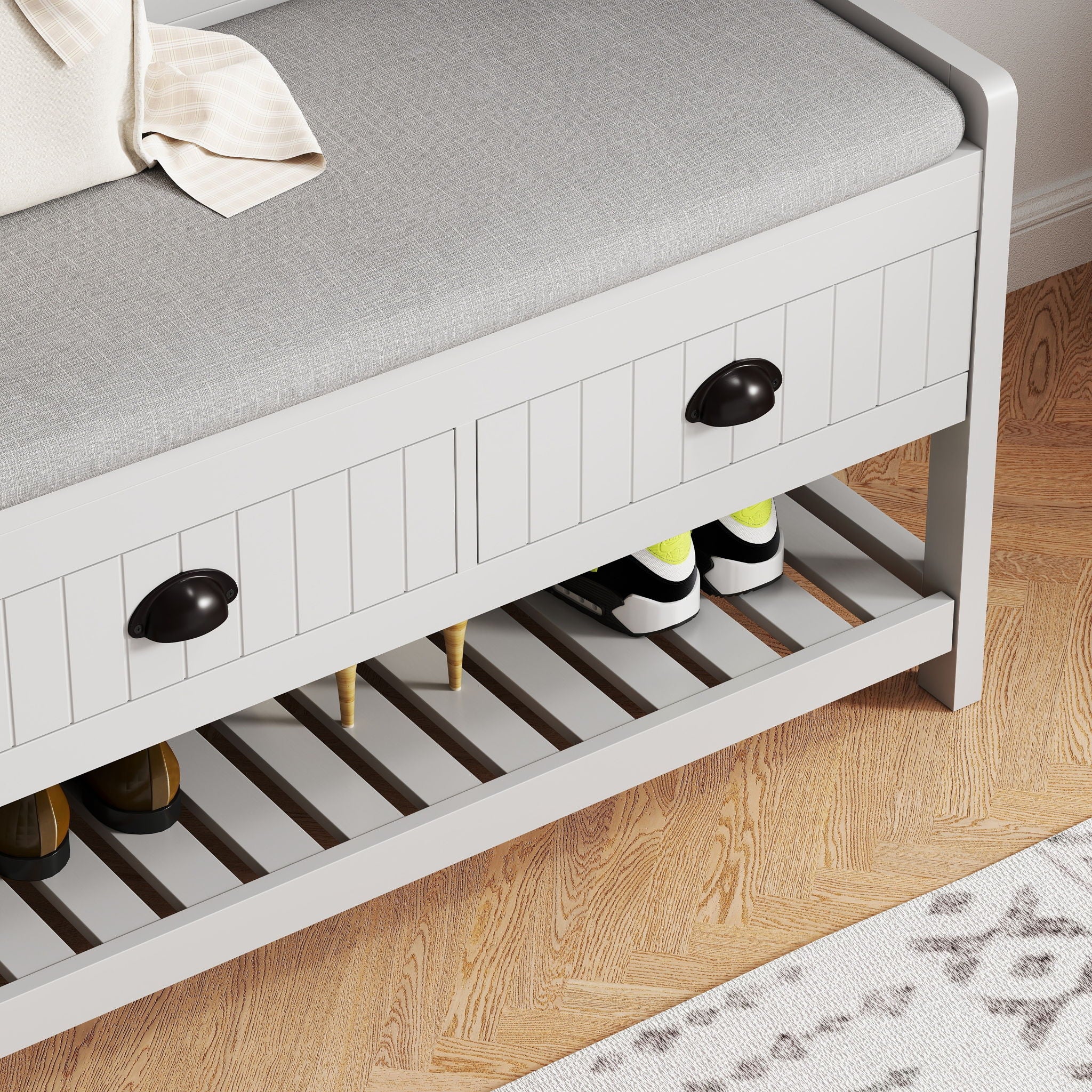 Modern 3 In 1 Hallway Hall Tree With Storage Drawers, Coat Rack, Shoe Rack Bench And Cushion