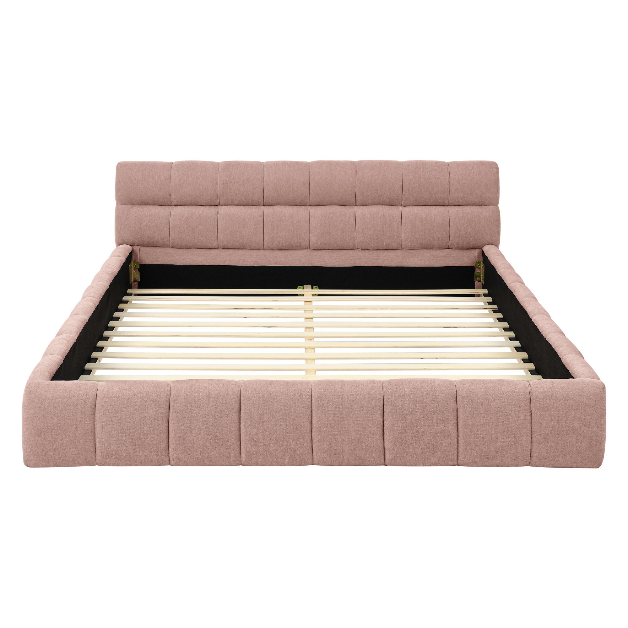 Modern Platform Bed Frame With Thick Chenille Fabric
