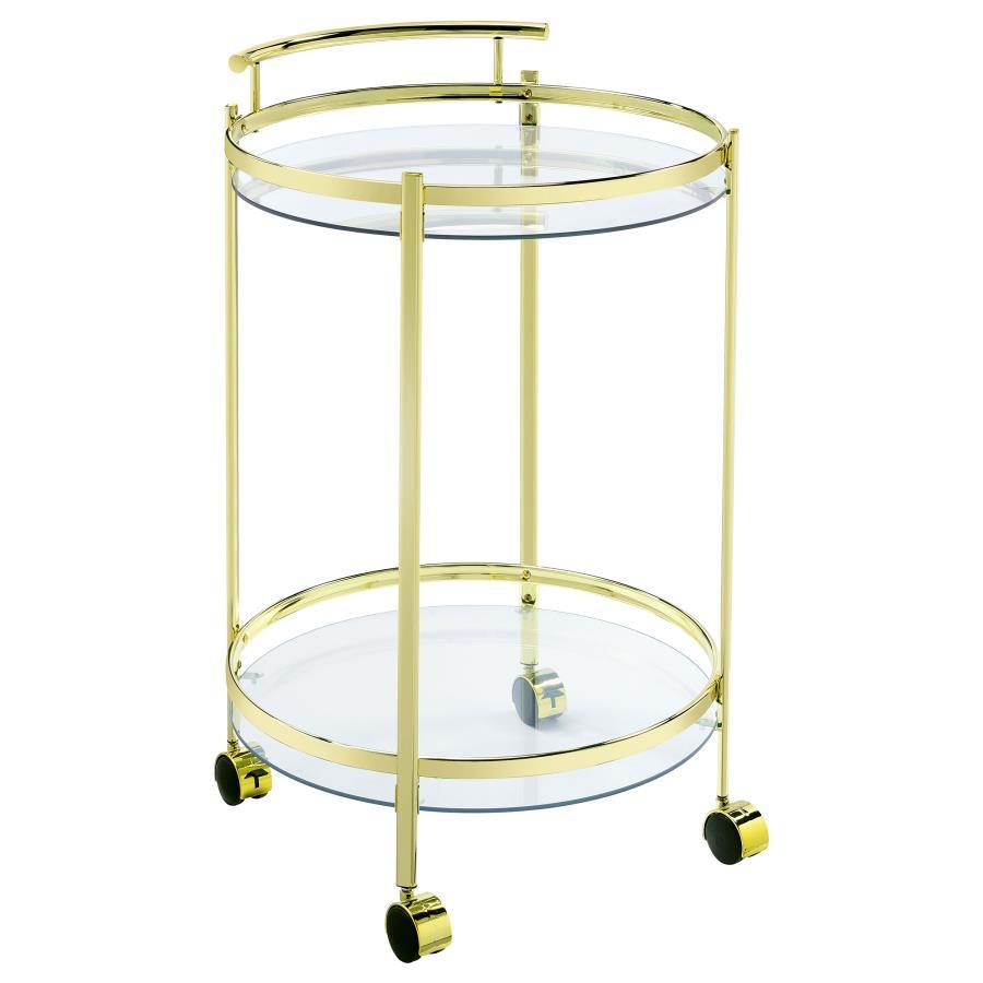 Coaster Fine Furniture Chrissy - Round Glass Shelf Metal Bar Cart | Meri Furniture