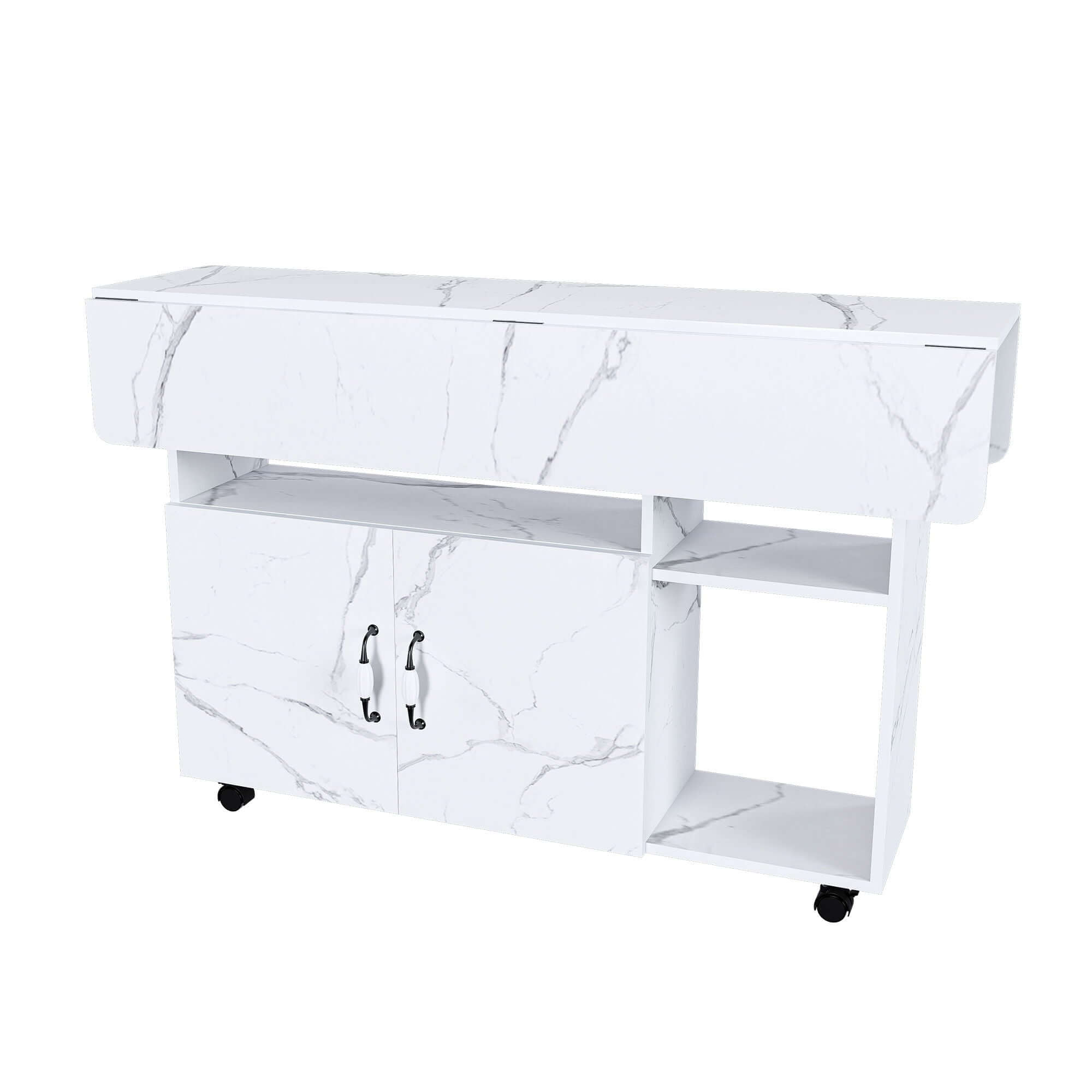 Multi Functional Folding Table With Storage Shelves And Wheels