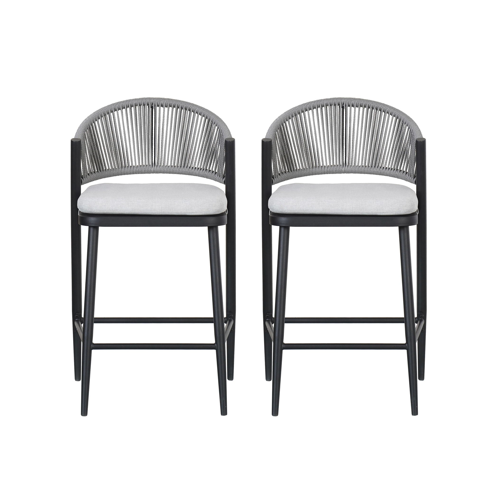 Outdoor 26" Counter Height Metal Frame Counter Stools With Scallop Shaped Backrest & Water Resistant Cushions