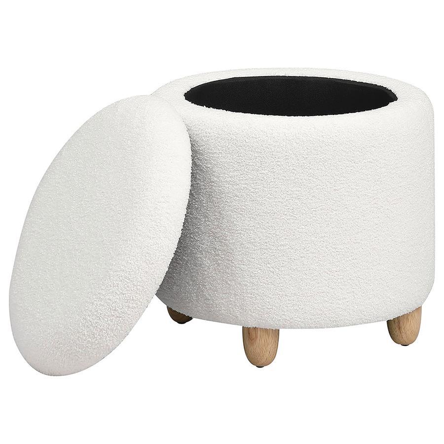 Coaster Fine Furniture Valia - Faux Sheepskin Upholstered Round Storage Ottoman | Meri Furniture