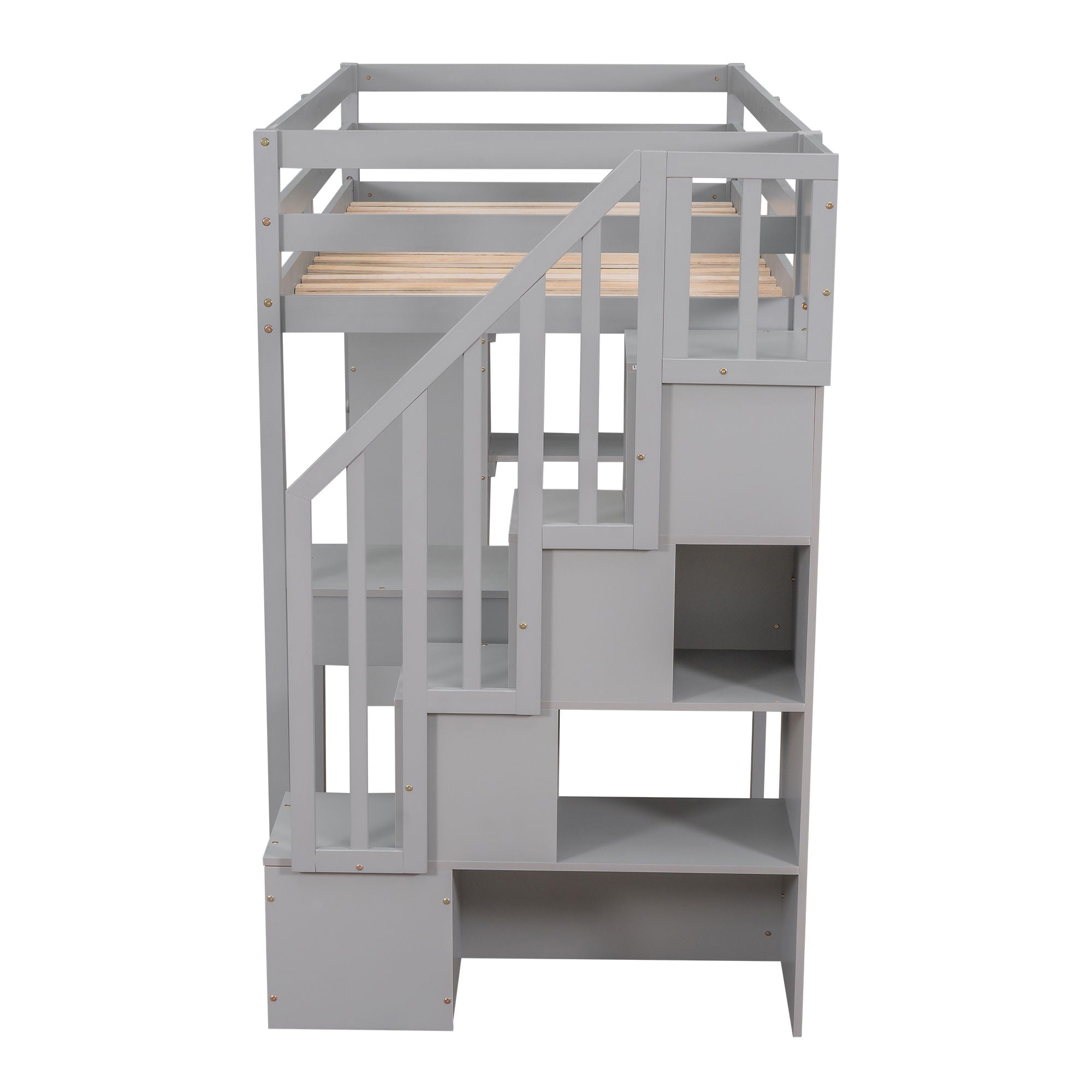 Loft Bed With Storage Drawers, Desk And Stairs With Shelves