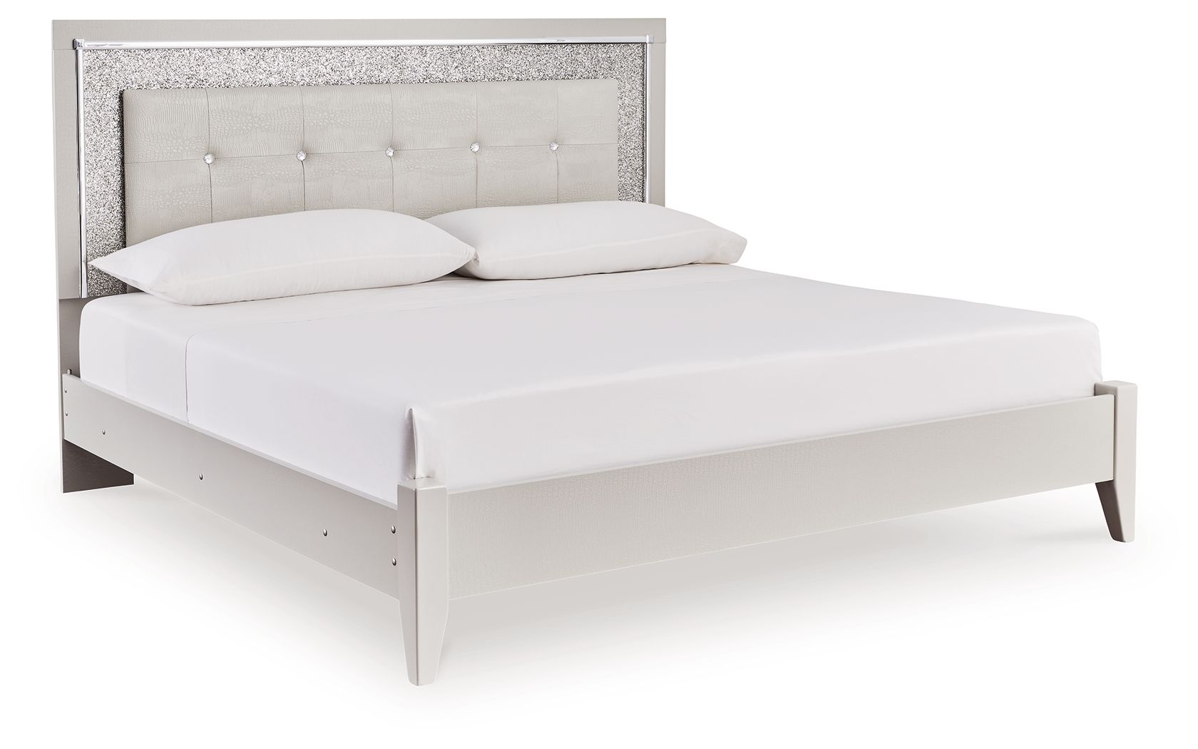 Signature Design by Ashley® Zyniden - Silver - King Upholstered Panel Bed | Meri Furniture