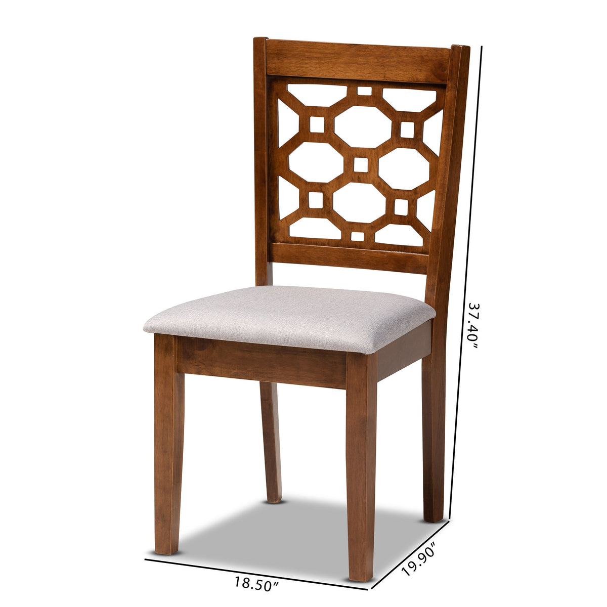 Peter Modern and Contemporary Grey Fabric Upholstered and Walnut Brown Finished Wood 4-Piece Dining Chair Set