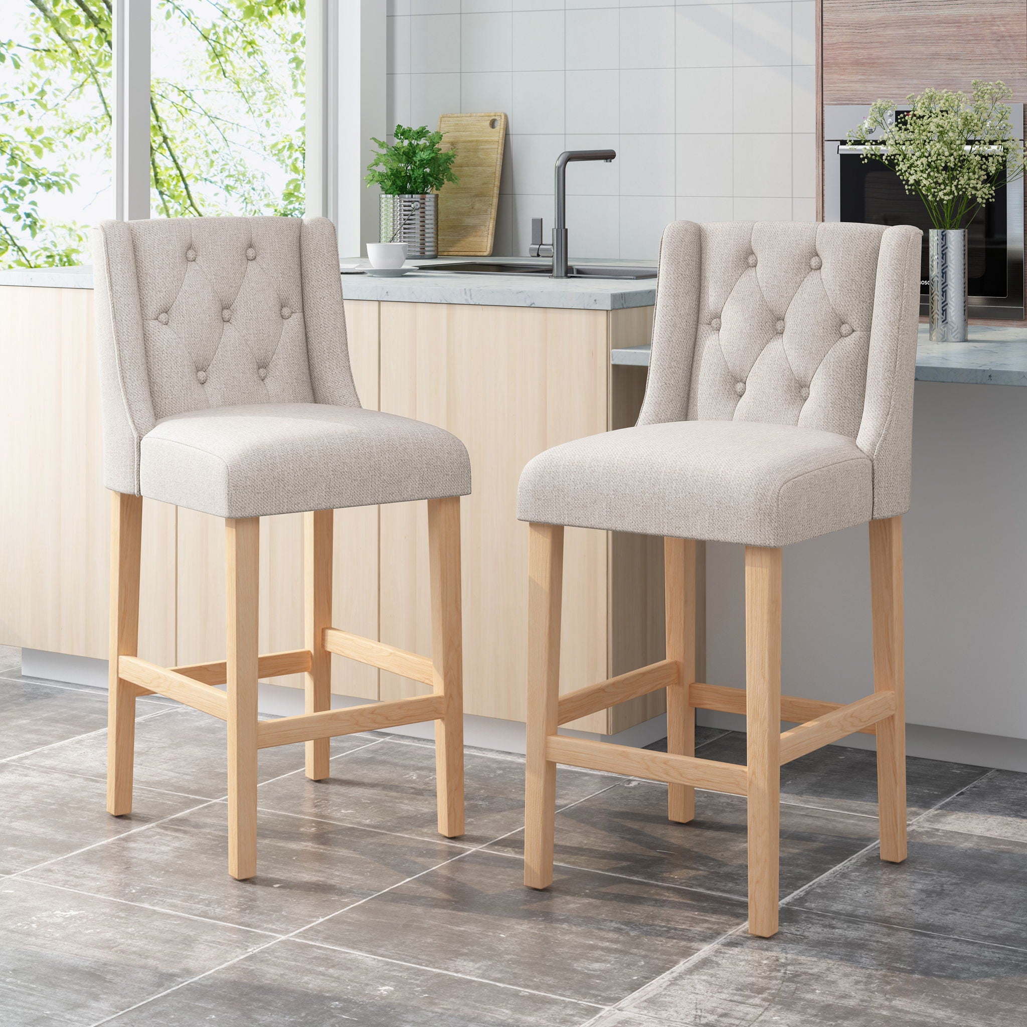 Vienna - Contemporary Fabric Tufted & Wingback Counter Stools (Set of 2)