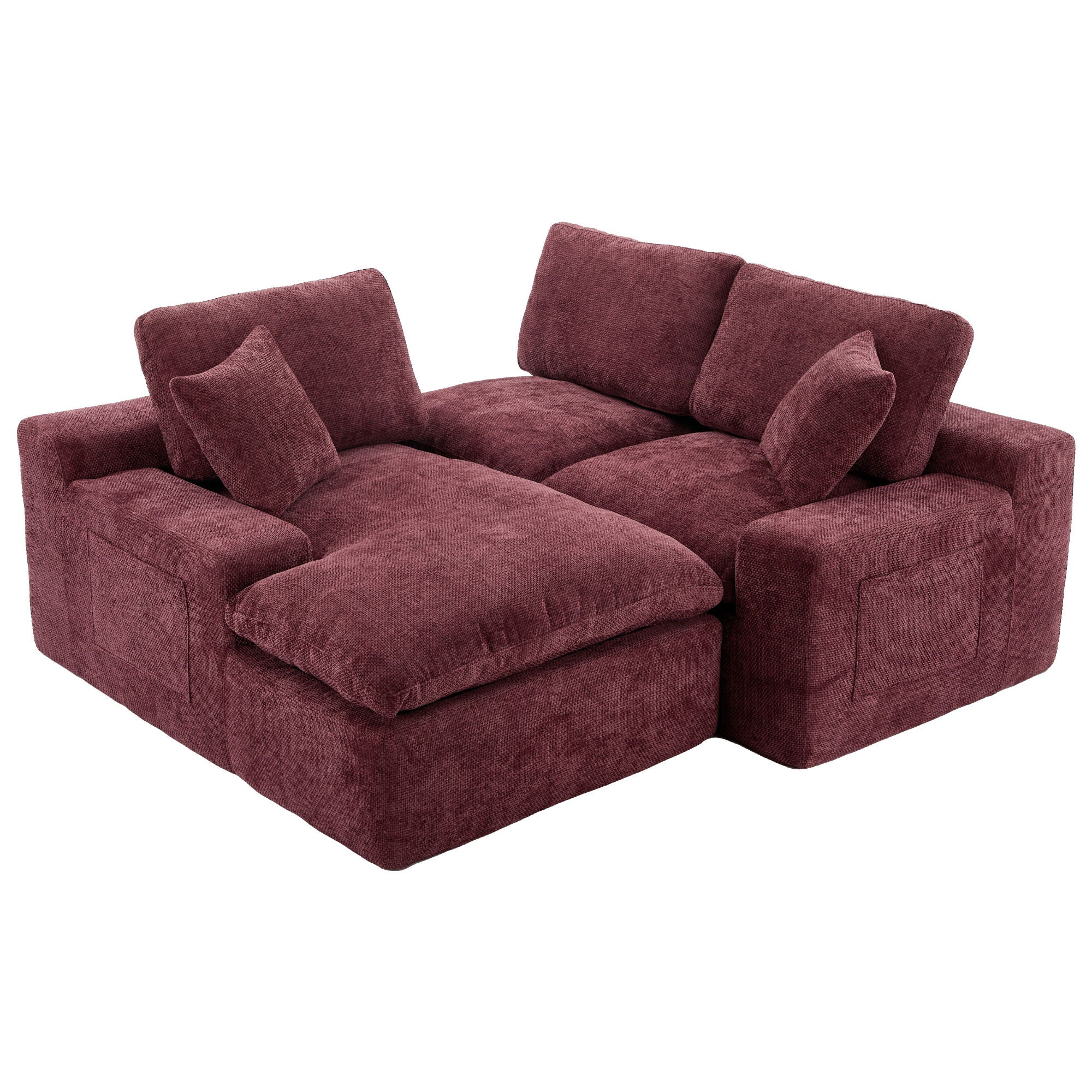 Cloud Sectional Sofa With Double Layer Cushion And Side Pockets, Free-Combined