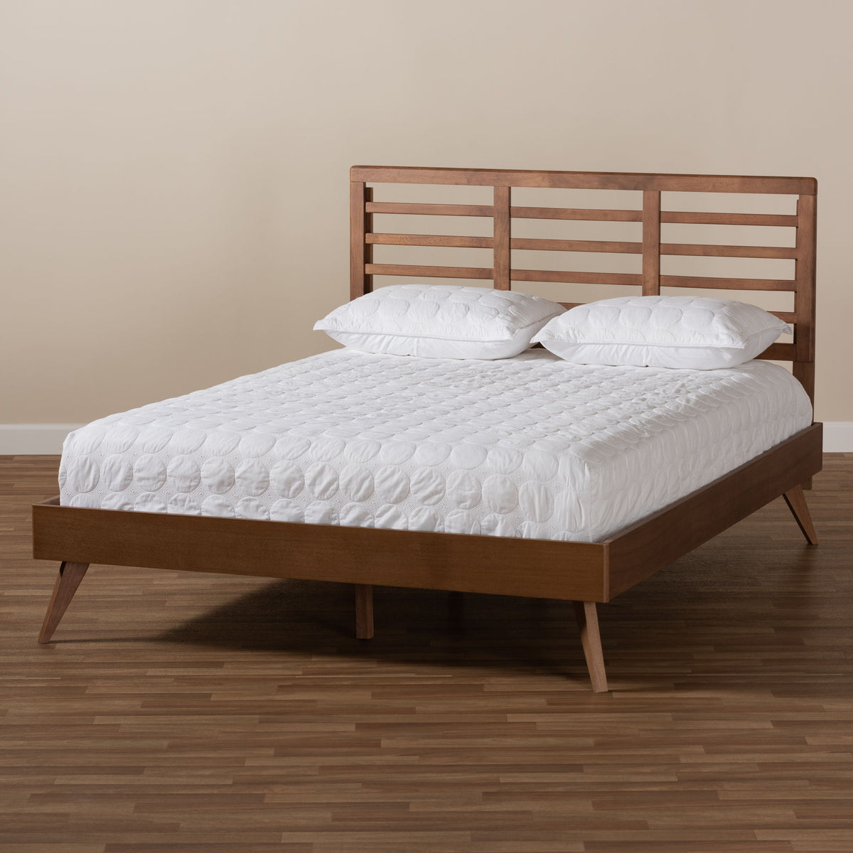 Calisto Mid-Century Modern Walnut Brown Finished Wood Full Size Platform Bed