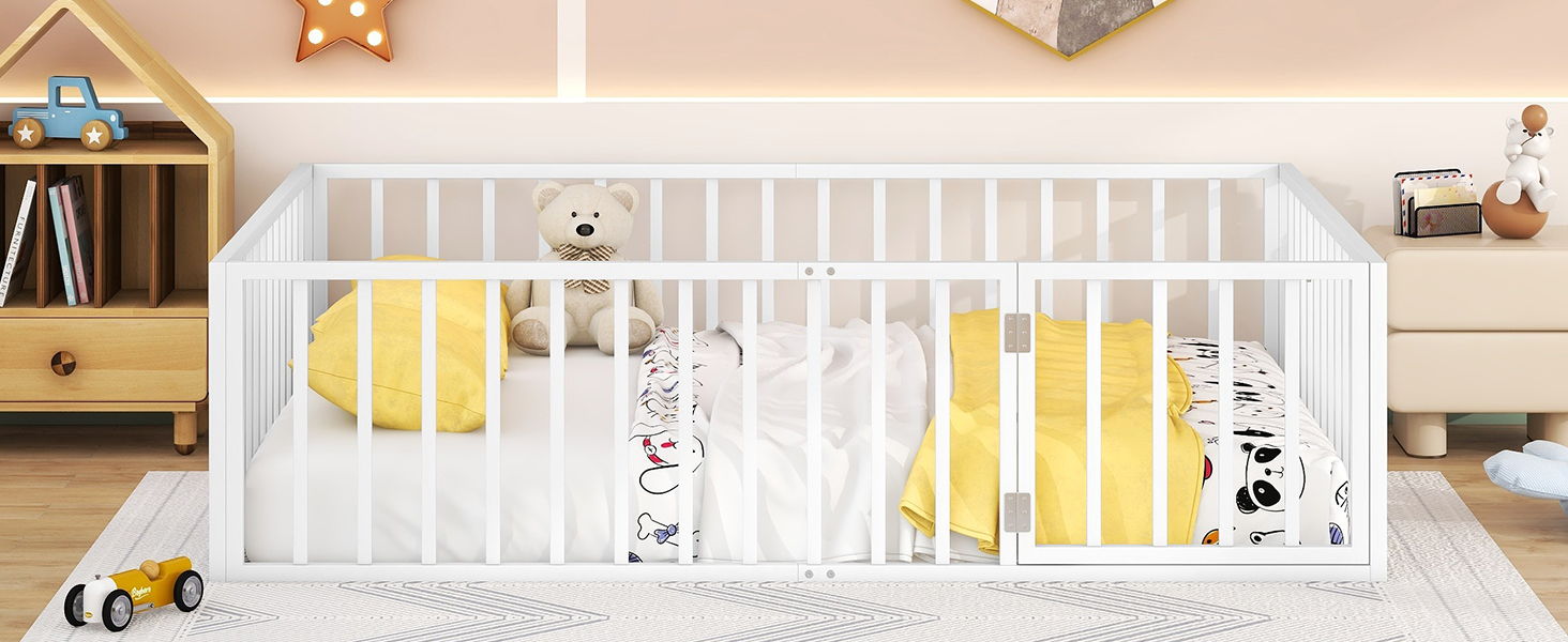 Metal Floor Bed Frame With Fence And Door