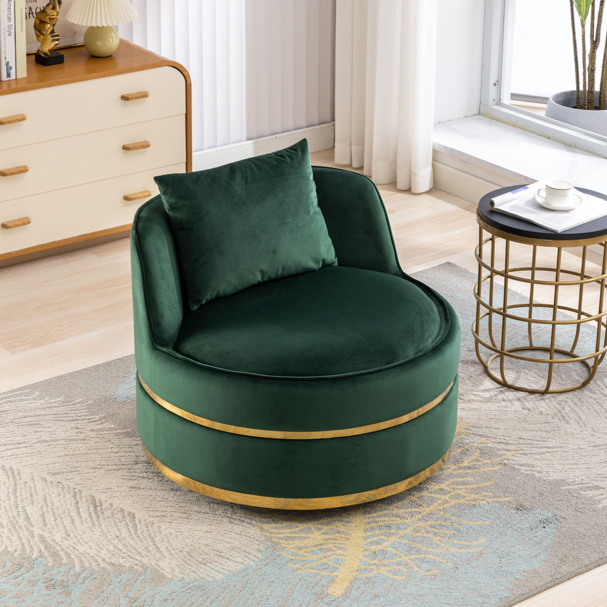 360 Degree Swivel Over Sized Upholstered Barrel Chair