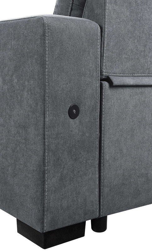 Toby 95"W Gray Woven Fabric Reversible Sleeper Sectional Sofa with Storage Chaise Cup Holder Charging Ports and Pockets