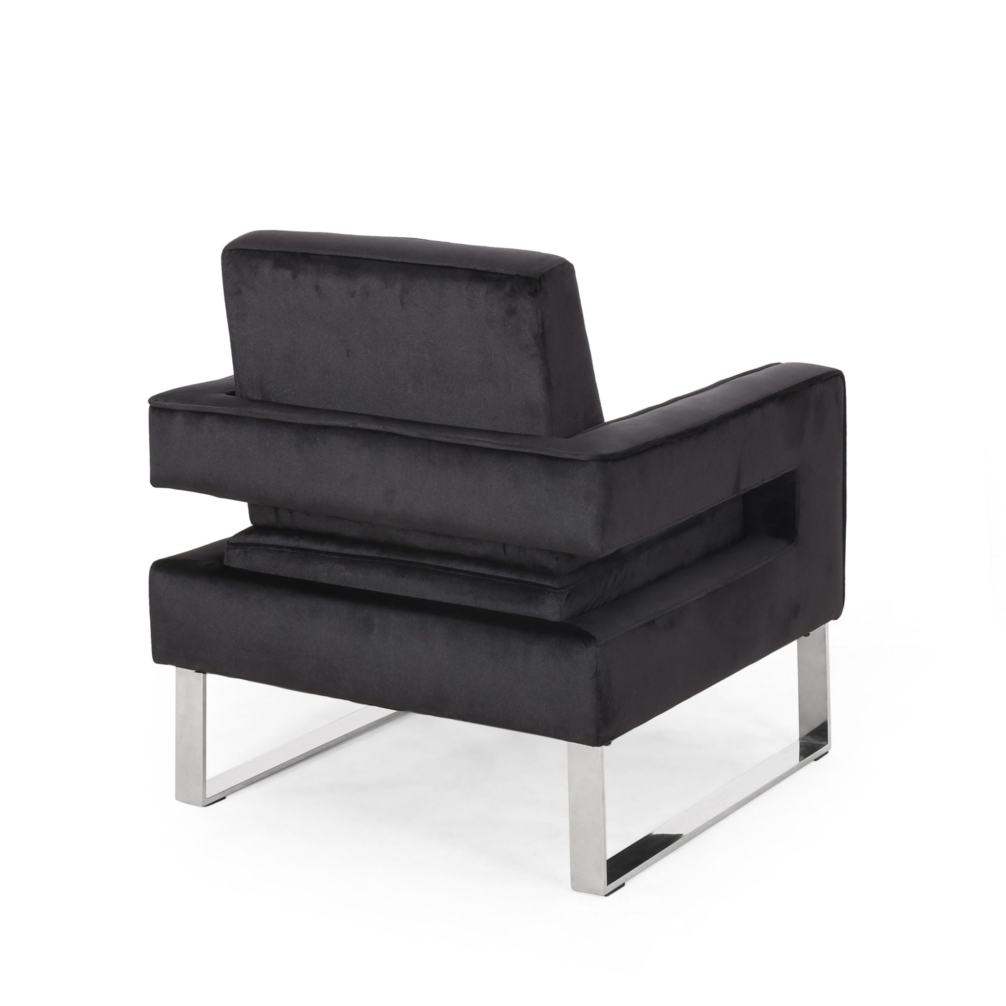 Modern Glam Club Arm Chair With Velvet Upholstery And Stainless Steel Legs - Black