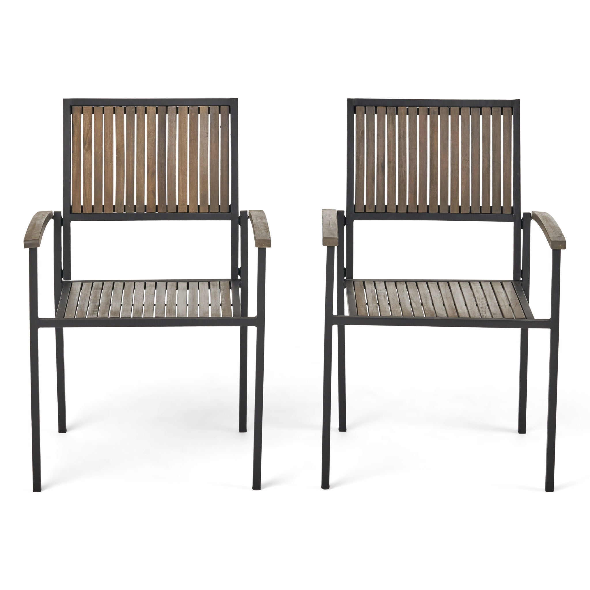 Vermilion - Outdoor Dining Chair With Vertical Slat And Wooden Arm