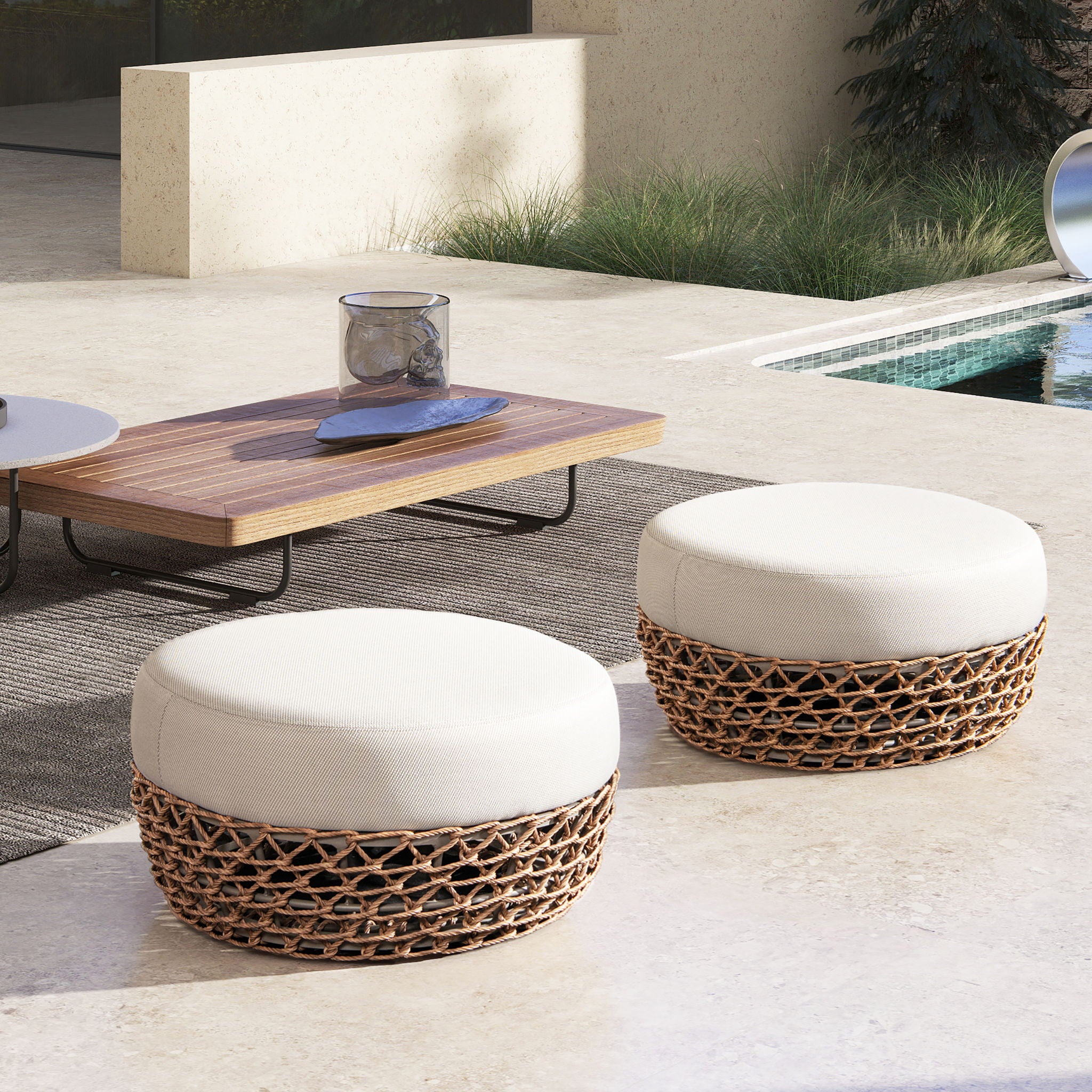 Willow - Round Upholstered Patio Ottoman