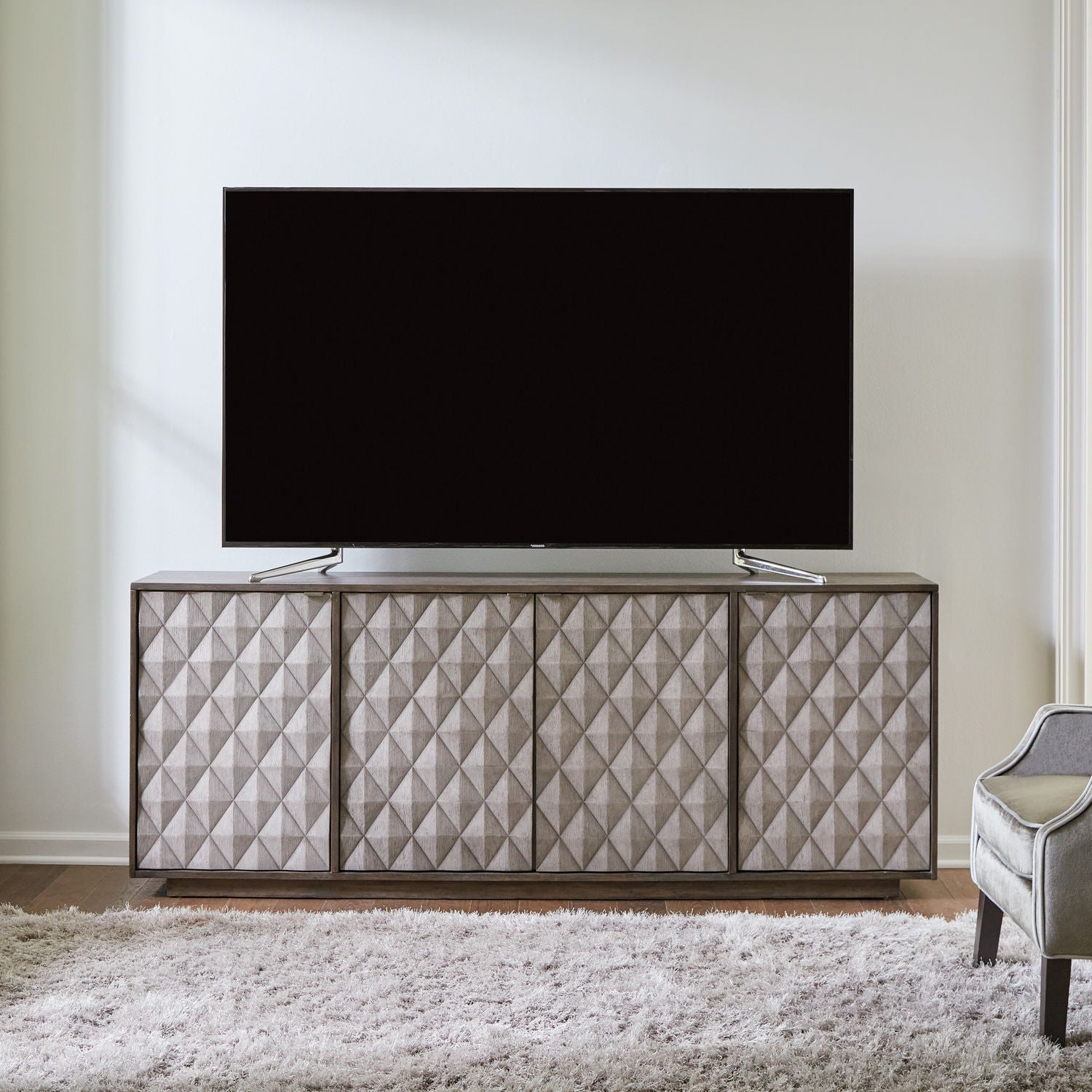 Liberty Furniture Prism - 82" Accent TV Console - Weathered Bark With Weathered Gray Doors | Meri Furniture