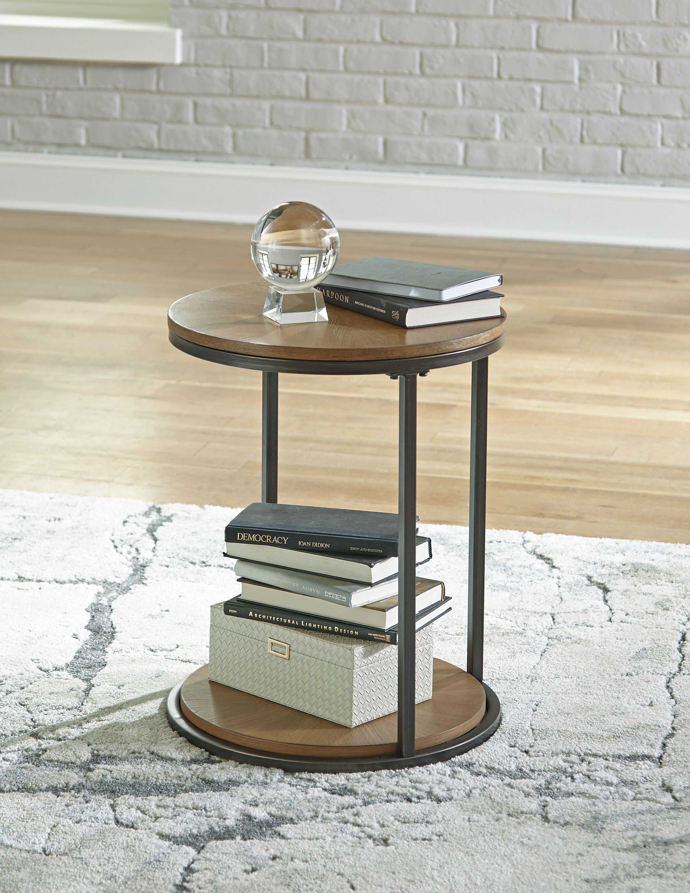 Signature Design by Ashley® Fridley - Brown / Black - Round End Table | Meri Furniture
