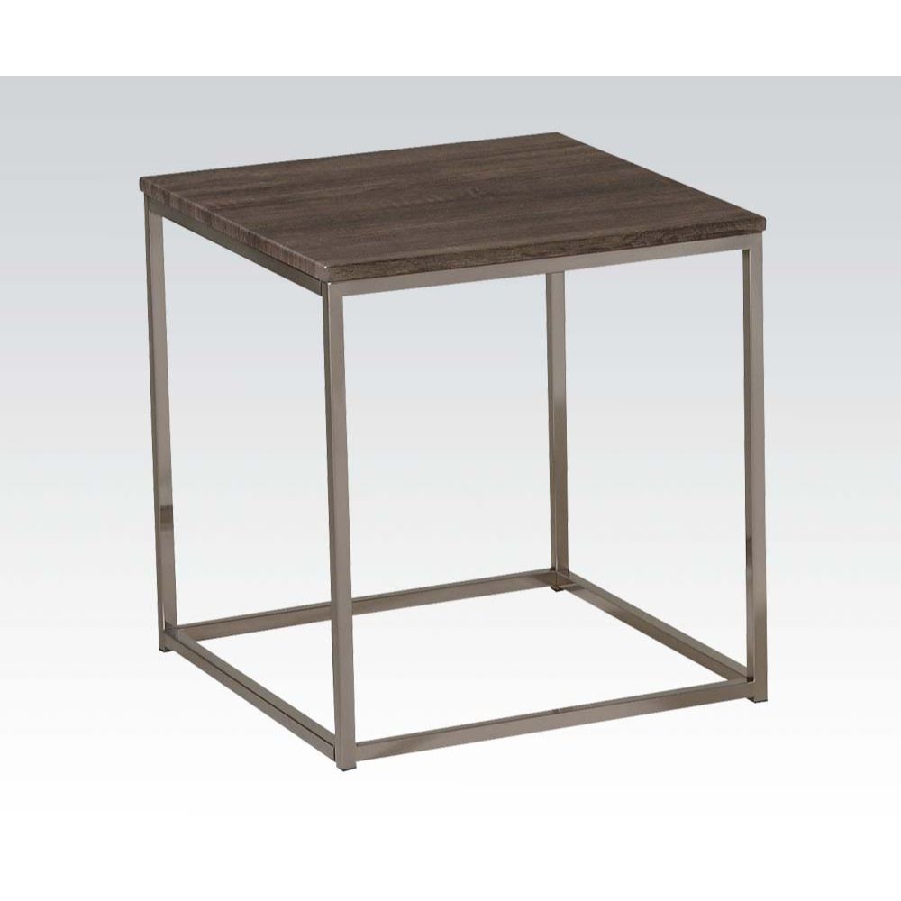 ACME Cecil - End Table - Walnut & Brushed Nickel | Meri Furniture