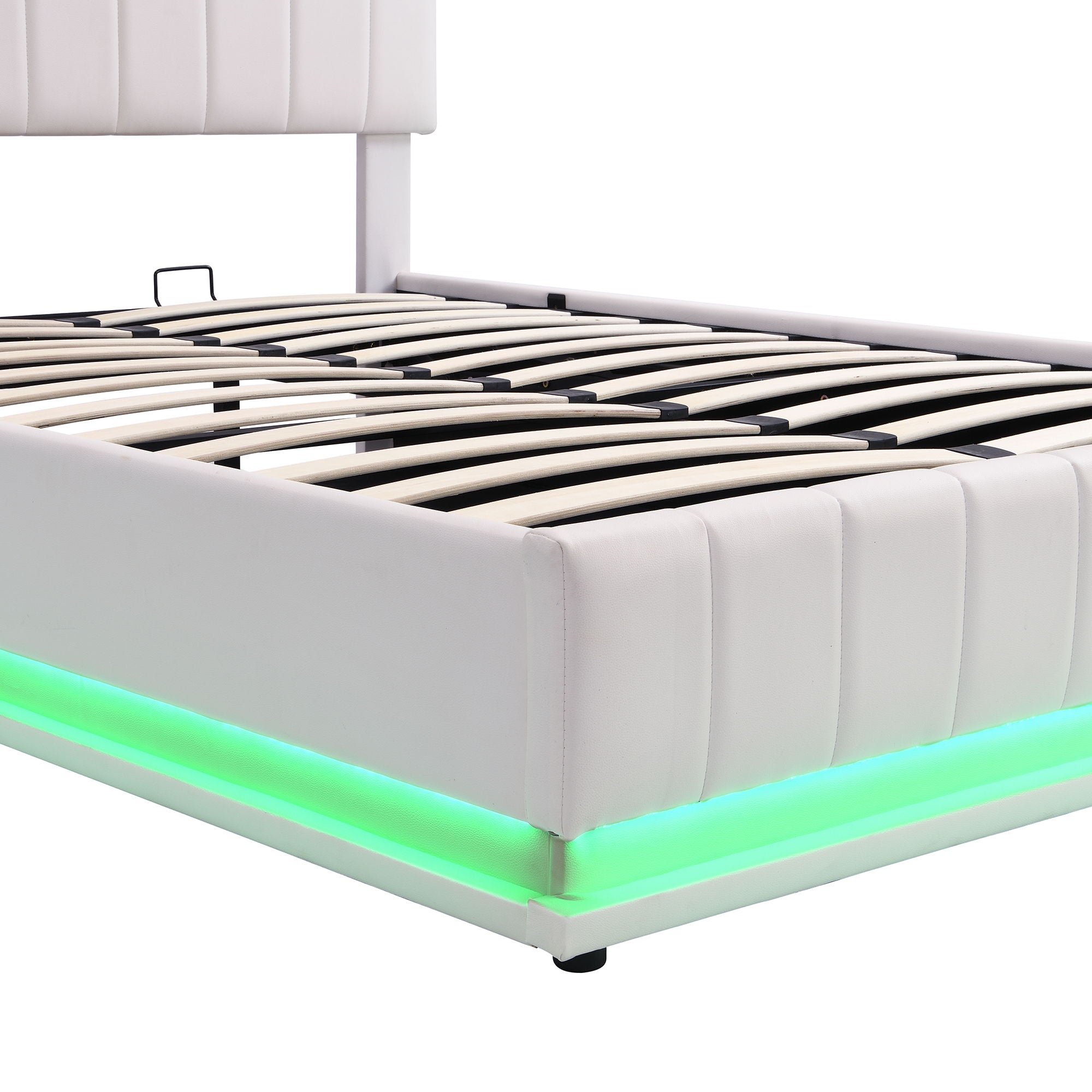 Upholstered Bed With Hydraulic Storage System And LED Light, With Sockets And USB Ports