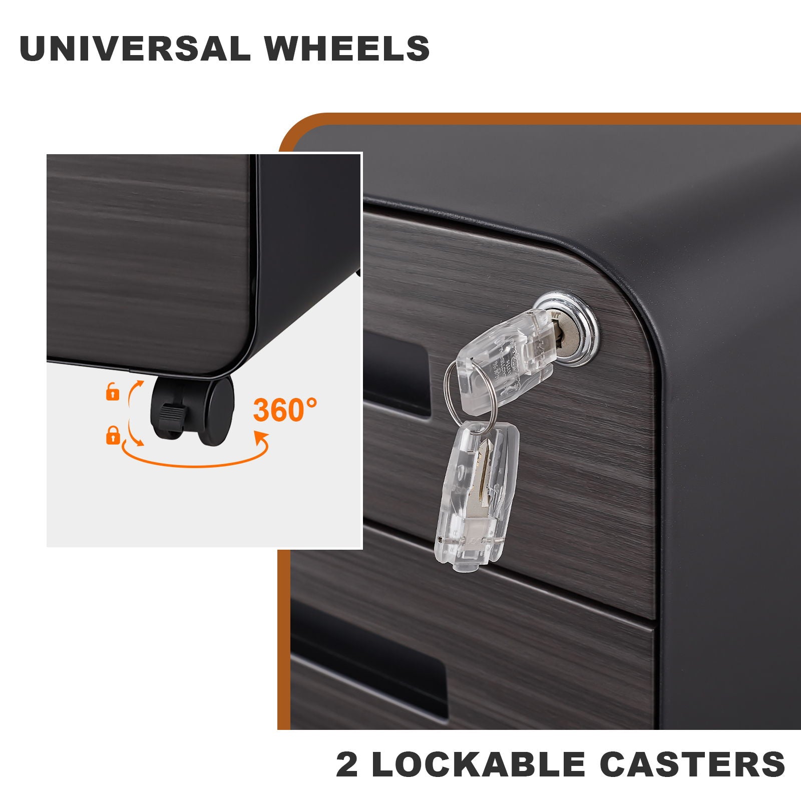 3 Drawer Mobile File Cabinet Under Desk Office, Simple Style Versatile Storage Cabinet For Legal / Letter / A4 Files, 5 Wheel Design Anti-Tilting Cold Rolled Steel Waterproof Moisture-Proof