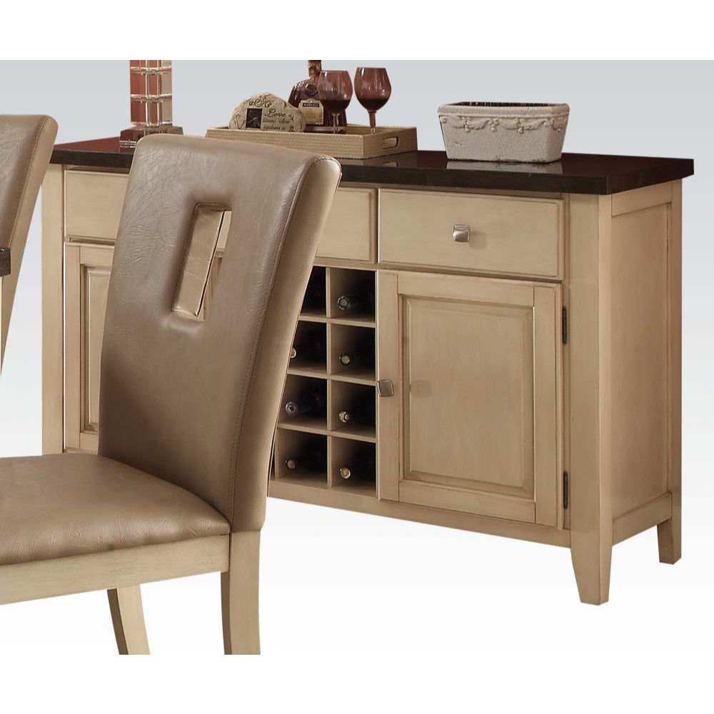 ACME Faymoor - Server - Limestone Marble & Antique White | Meri Furniture