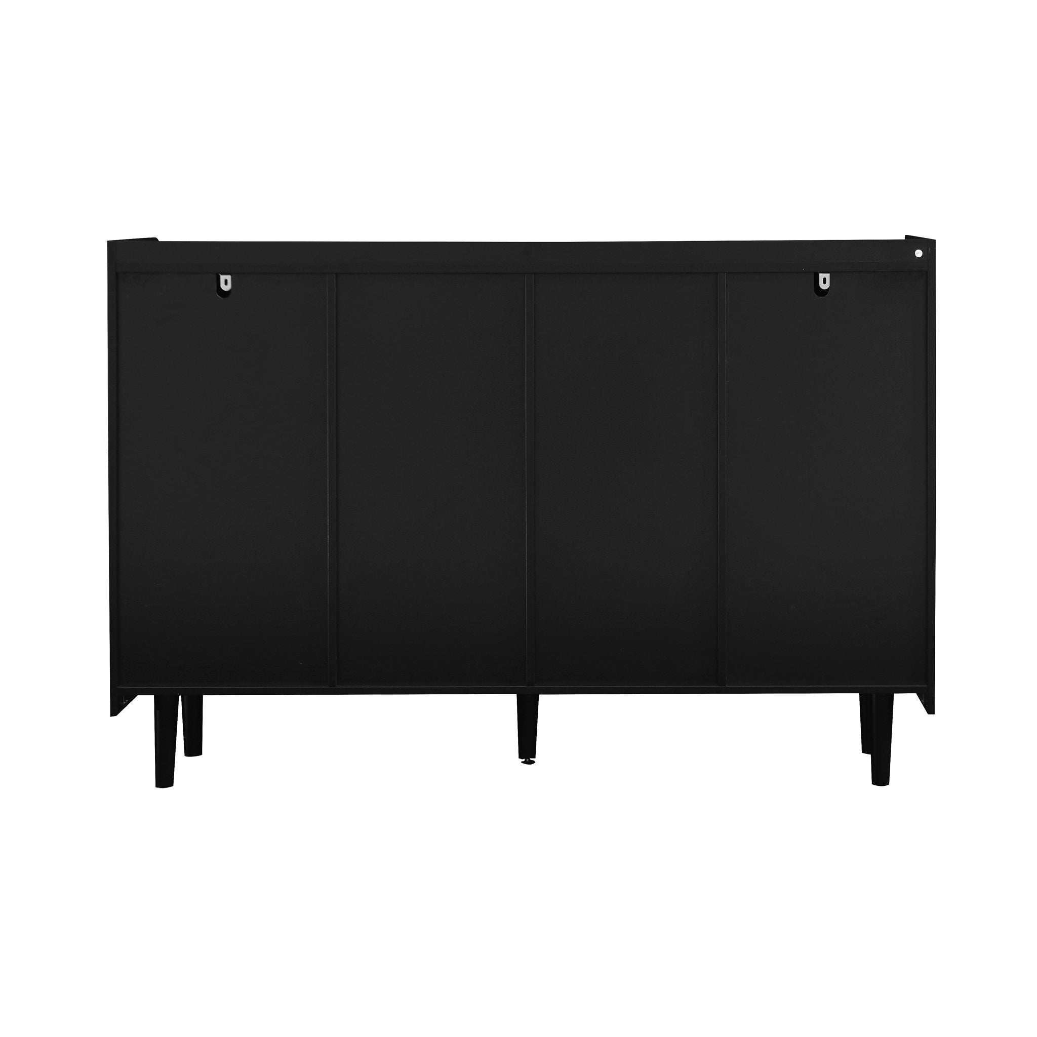 Modern Sideboard Buffet Cabinet With Red Doors And Unique Panel Styling