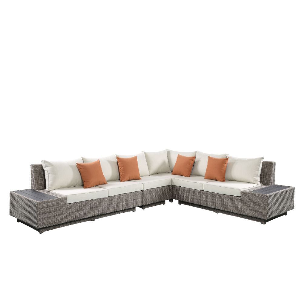 ACME Salena - Patio Table - Beige Fabric & Gray Wicker | Meri Furniture