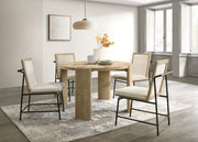 Bowen Oak Finish 47" Round Dining Table Set with Cream Color Upholstered Chairs