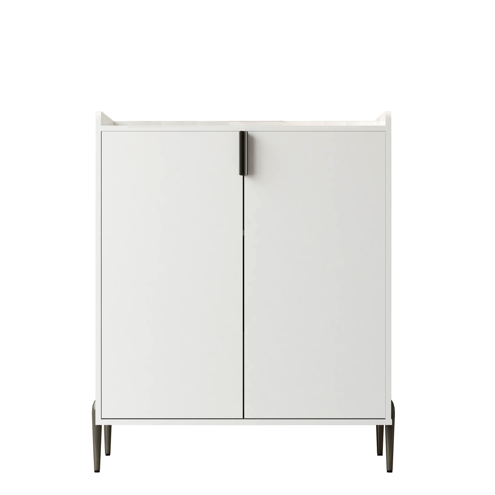 2 Door Wine Bar Cabinet With Adjustable Shelf, Soft-Closing Hinges, And High Feet - White