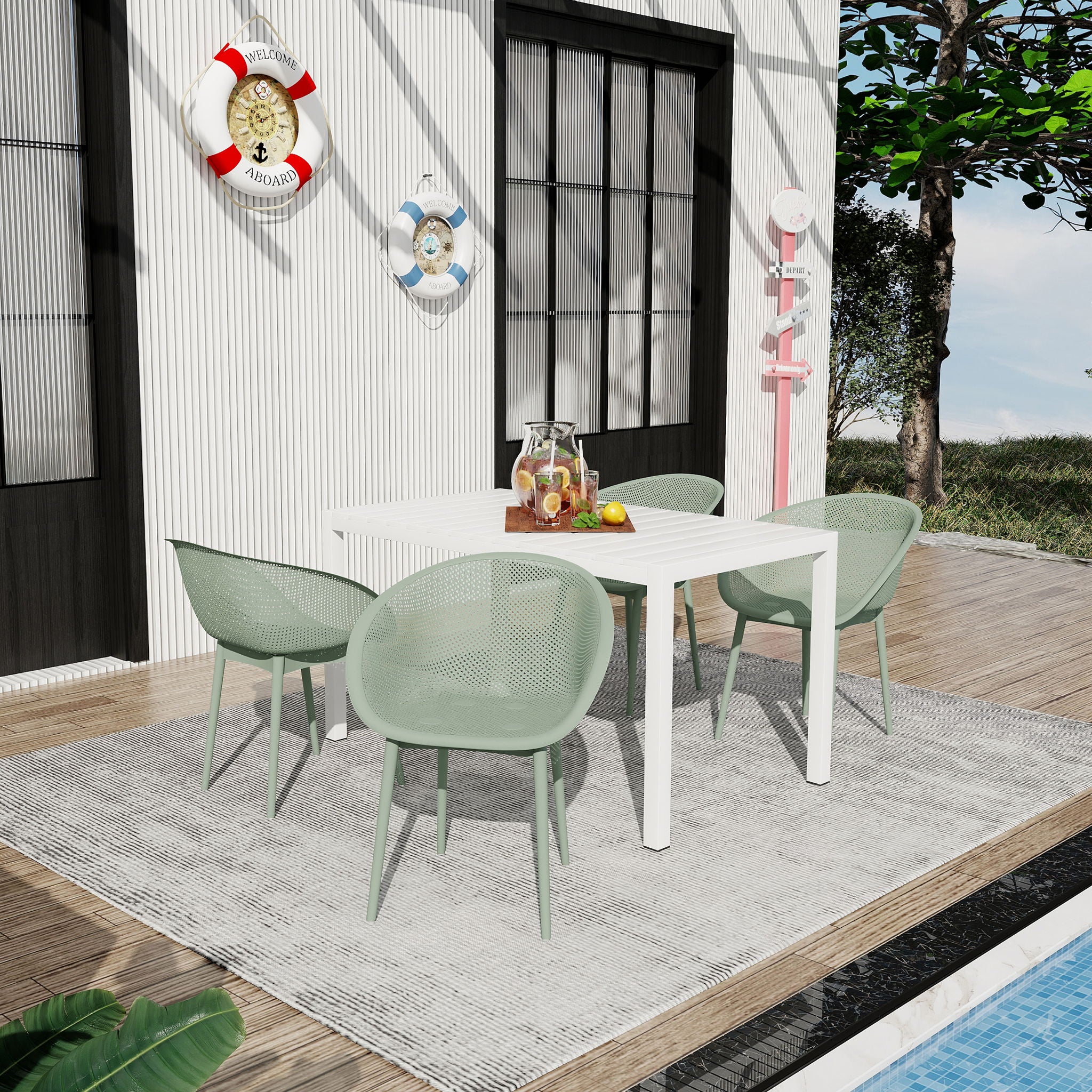 4 Pack Lounge Chair Set With Long Table