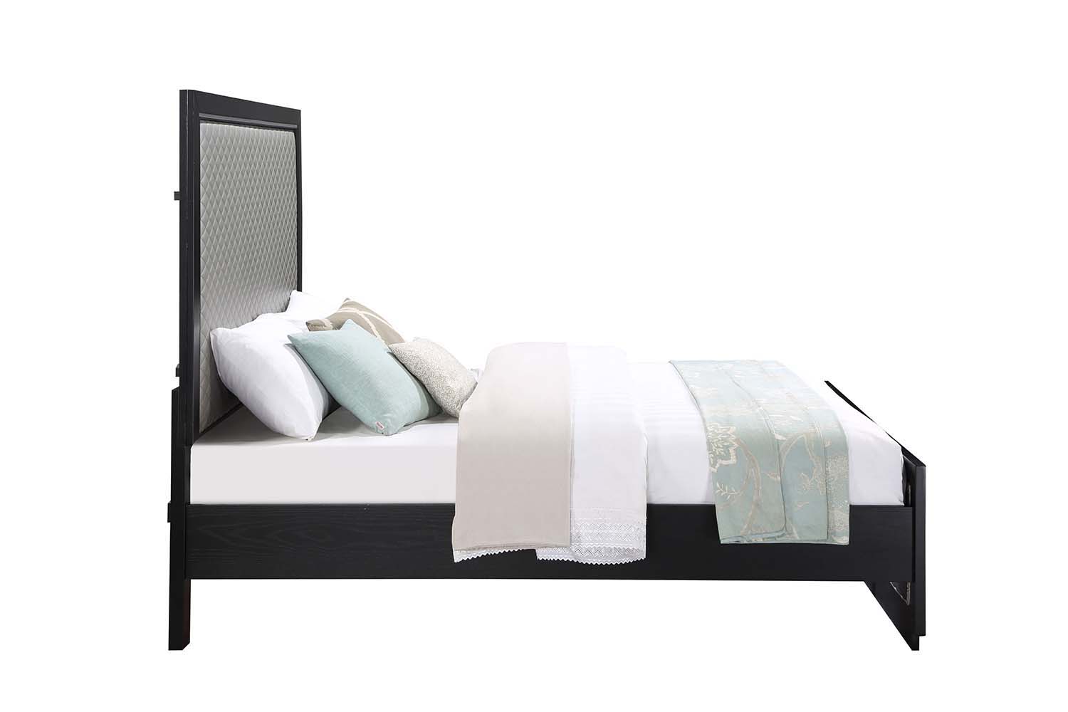 Nicola - Queen Bed - Silver Synthetic Leather & Black