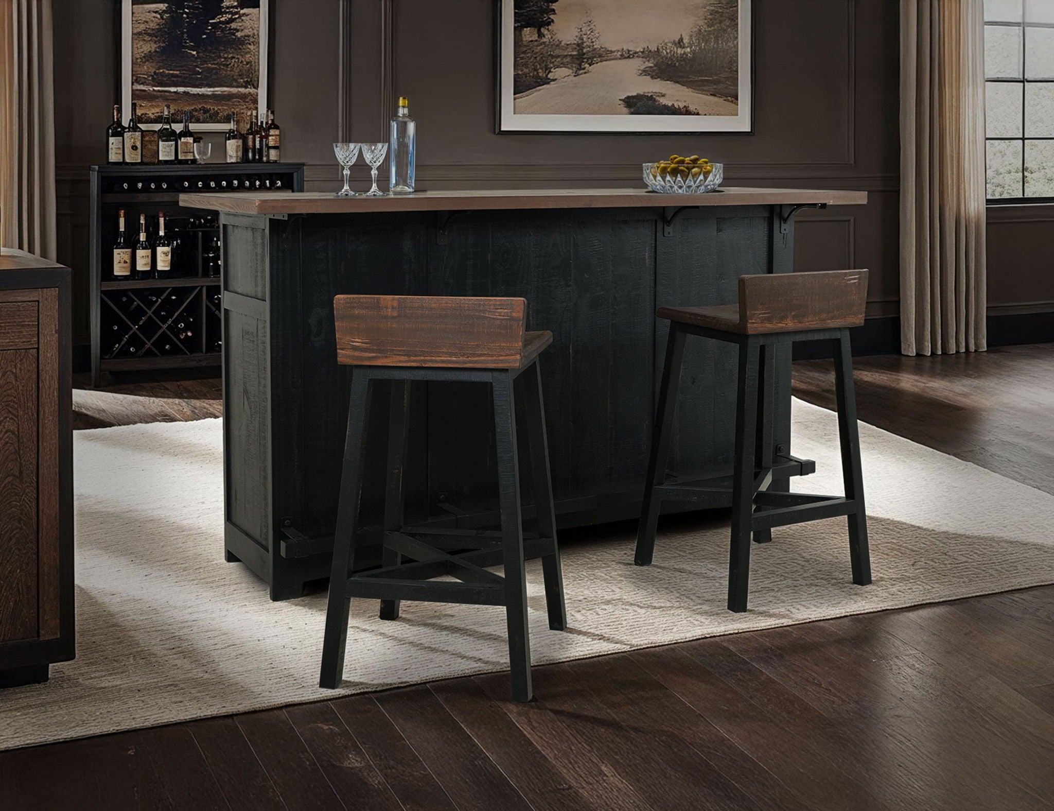 Pueblo - Wooden Seat & Base Stool (Set of 2)