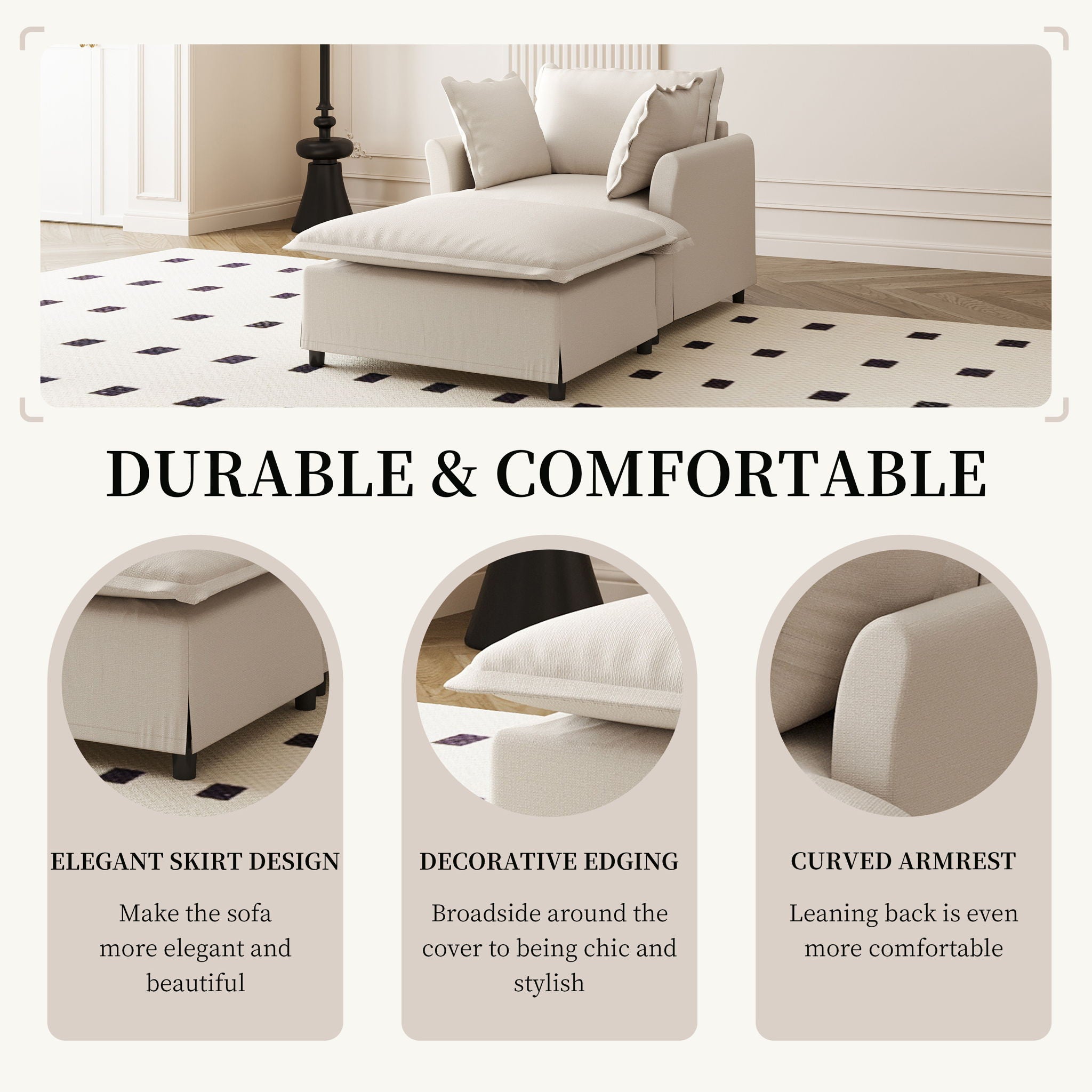 Oversized Chaise Lounge Indoor Single Sofa Bed With Wide Seat, Upholstered Lazy Sleeper Armchair With Movable Ottoman Reading Couch Set